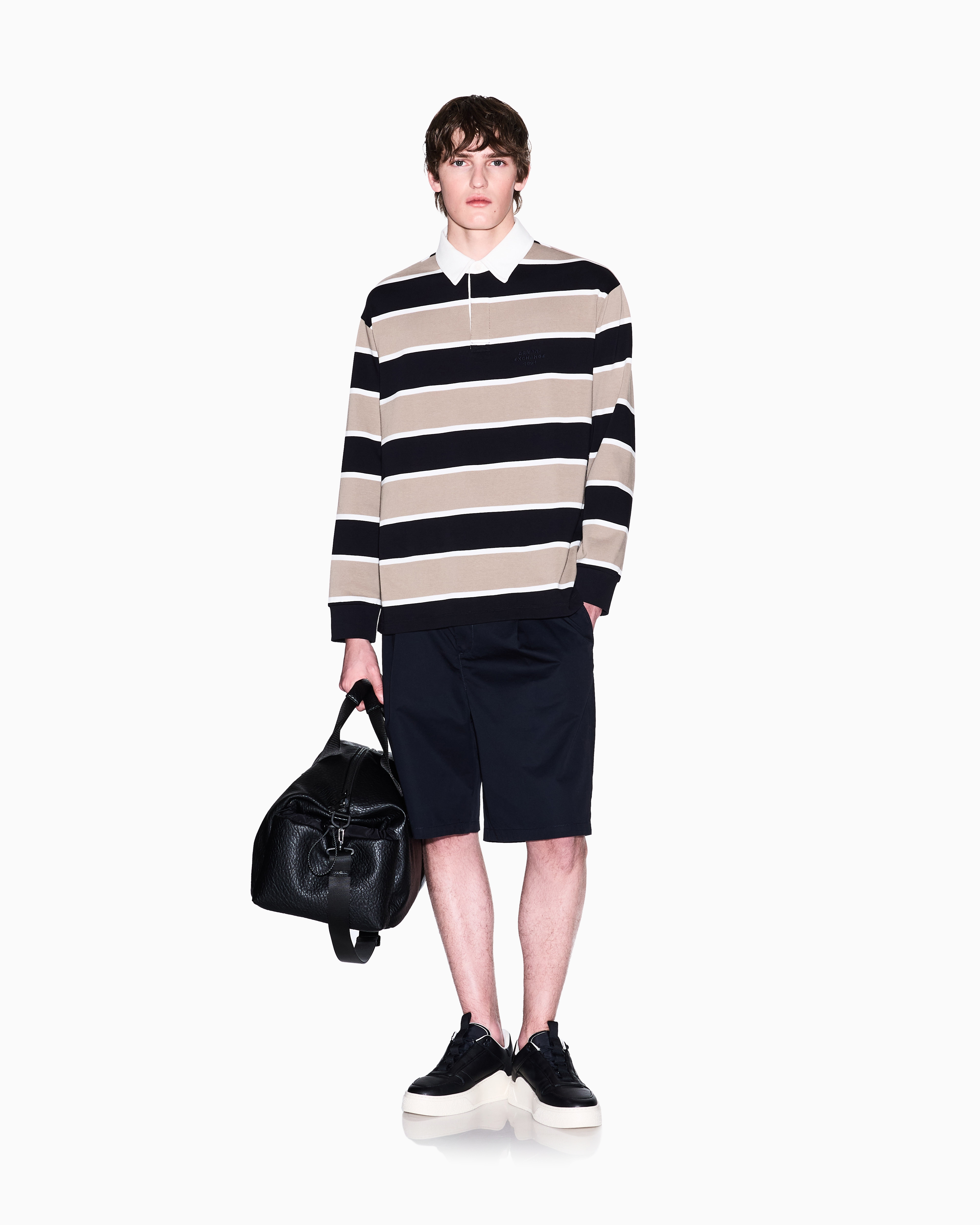 Armani Exchange - Loose fit polo with maxi stripes, Man, Beige, Size: