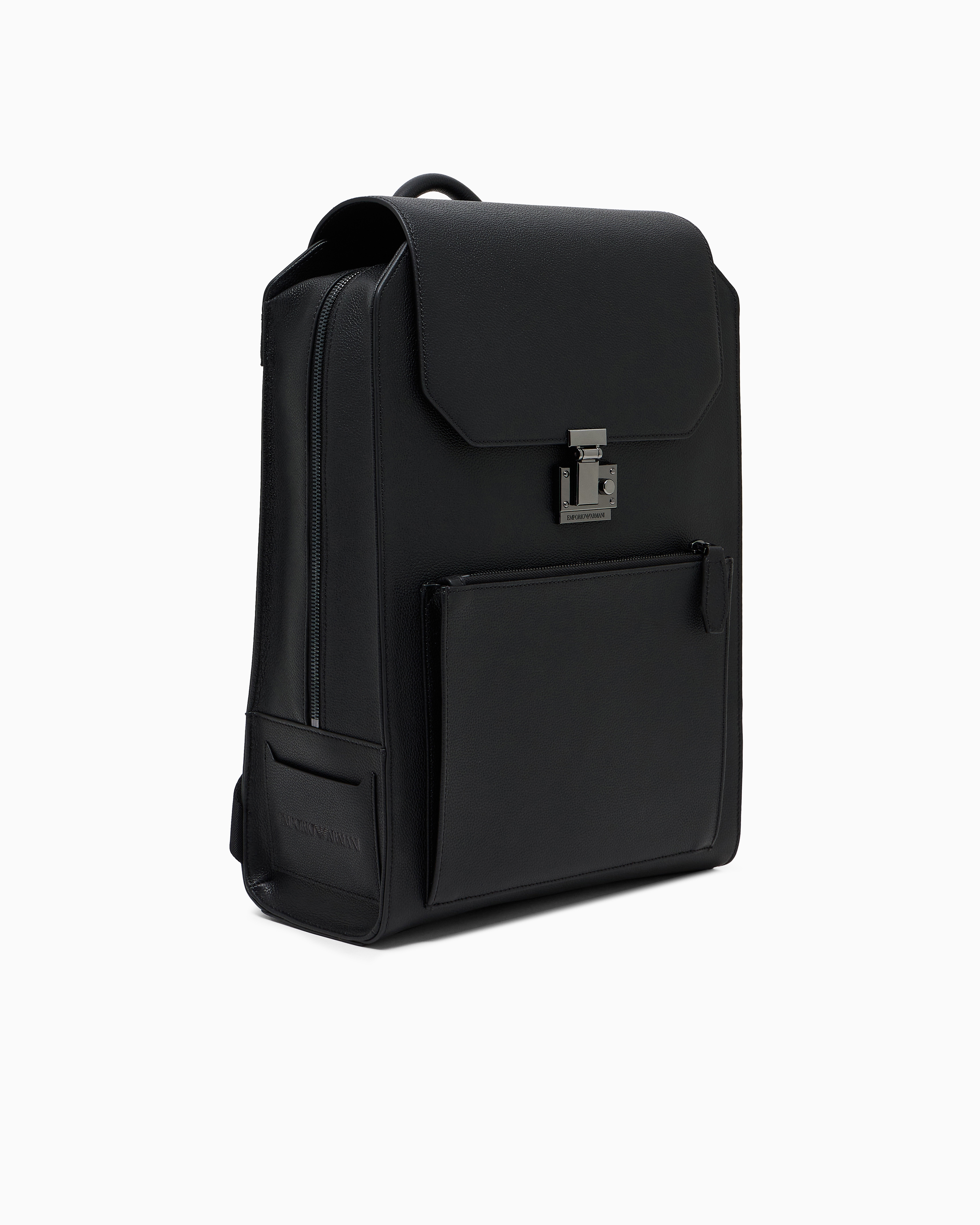 Emporio Armani Tumbled-leather Backpack With Flap And Laptop Compartment In Black