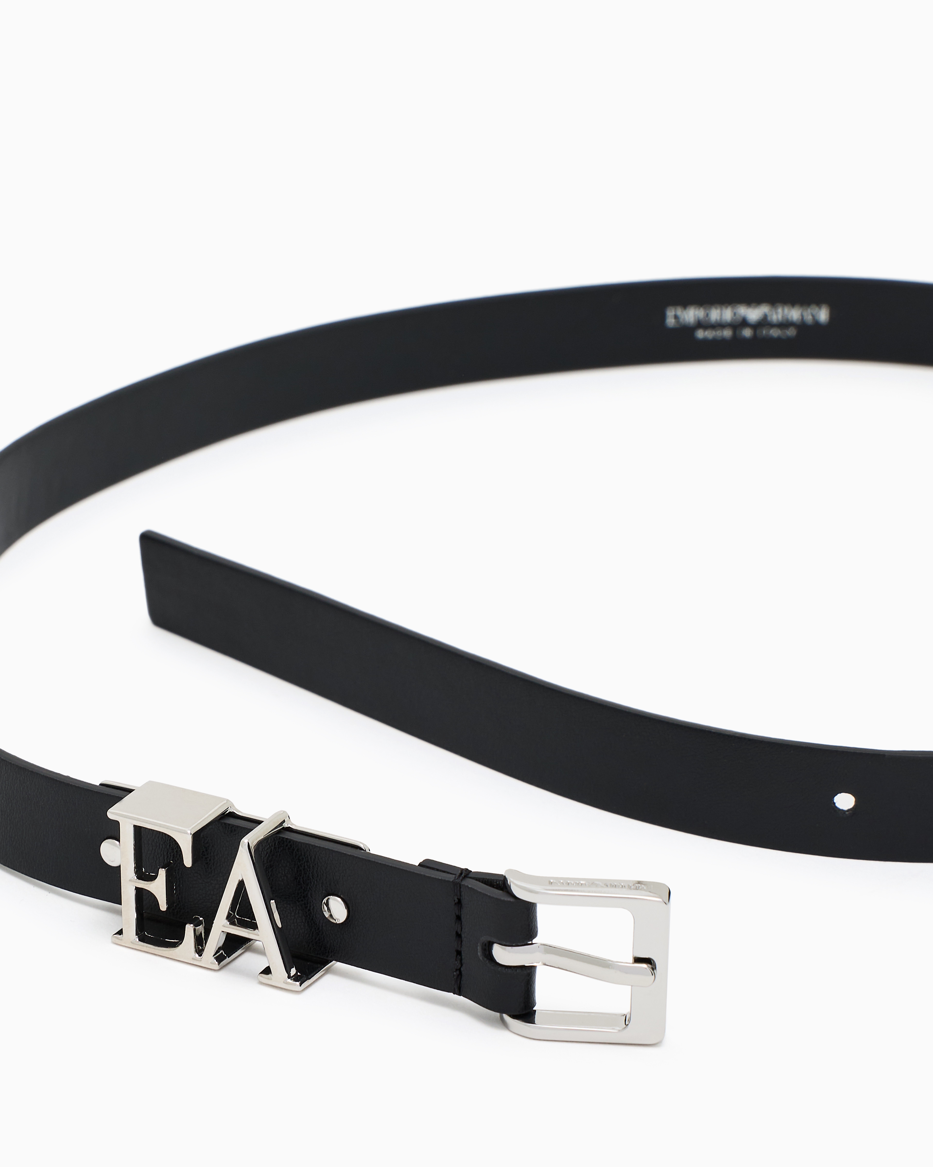 Emporio Armani Smooth Leather Belt With Moulded Ea Buckle In Black