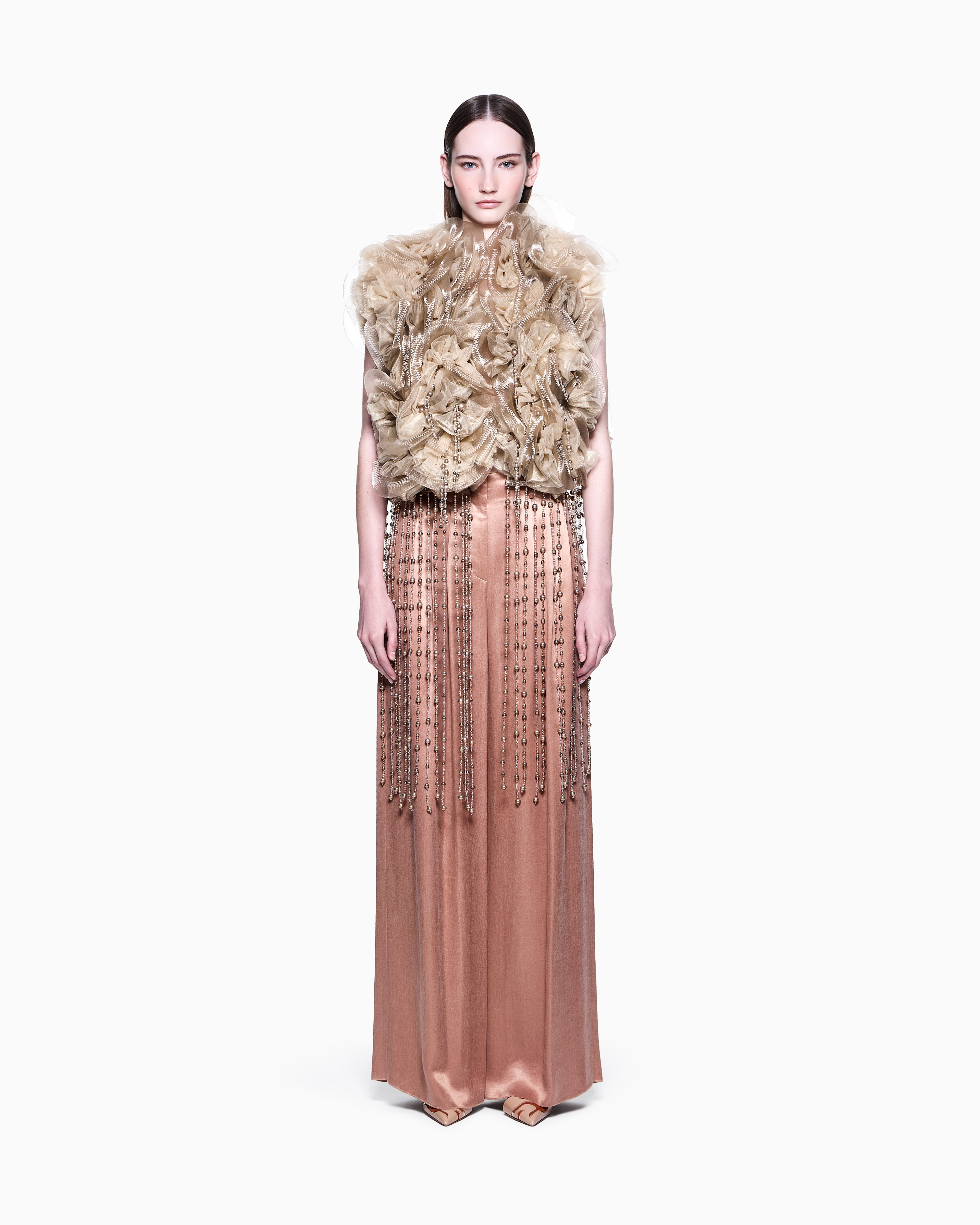 Giorgio Armani Crinoline And Tulle Cape With Fringes