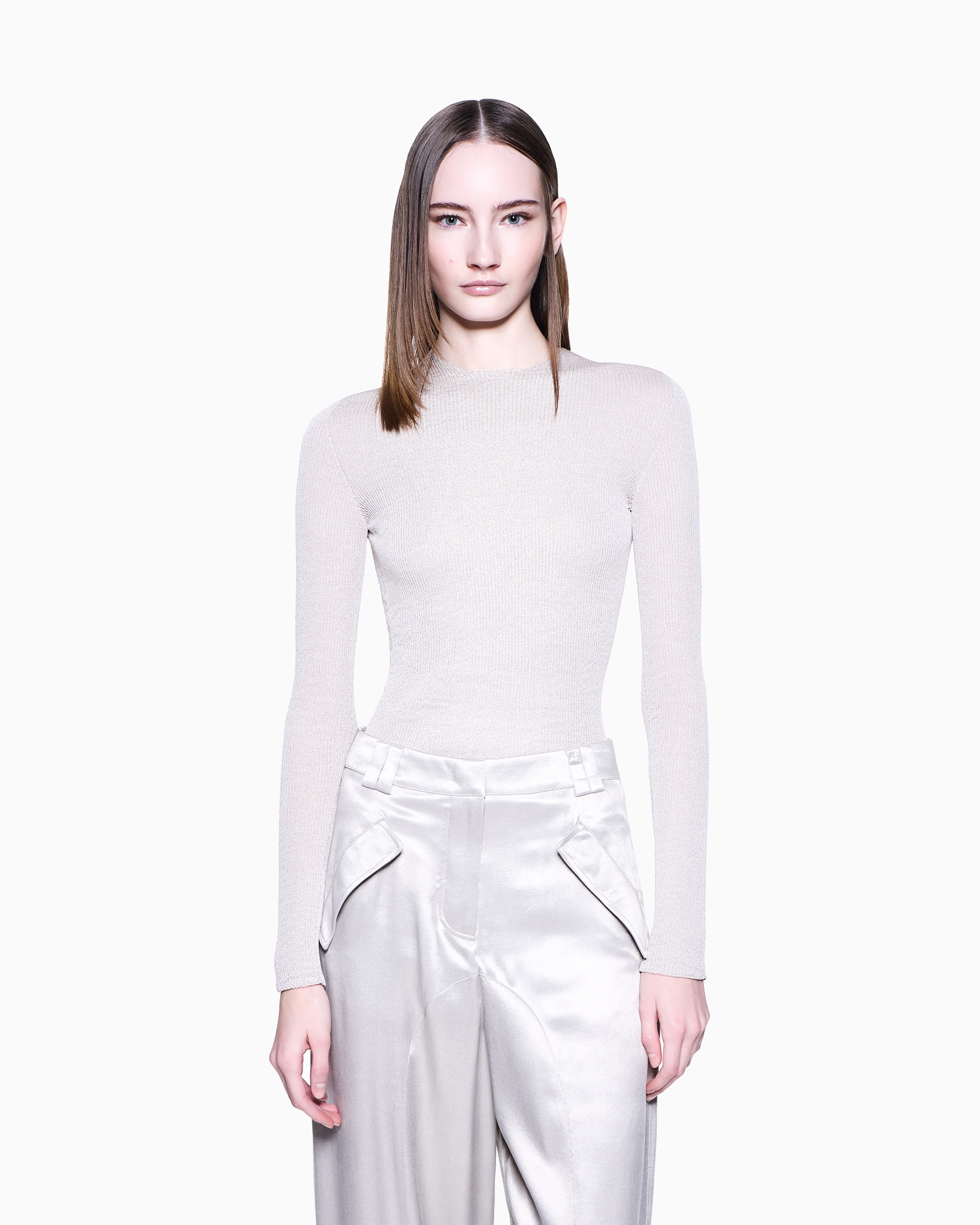 Giorgio Armani Stretch Viscose Blend Crew-neck Jumper In Grey