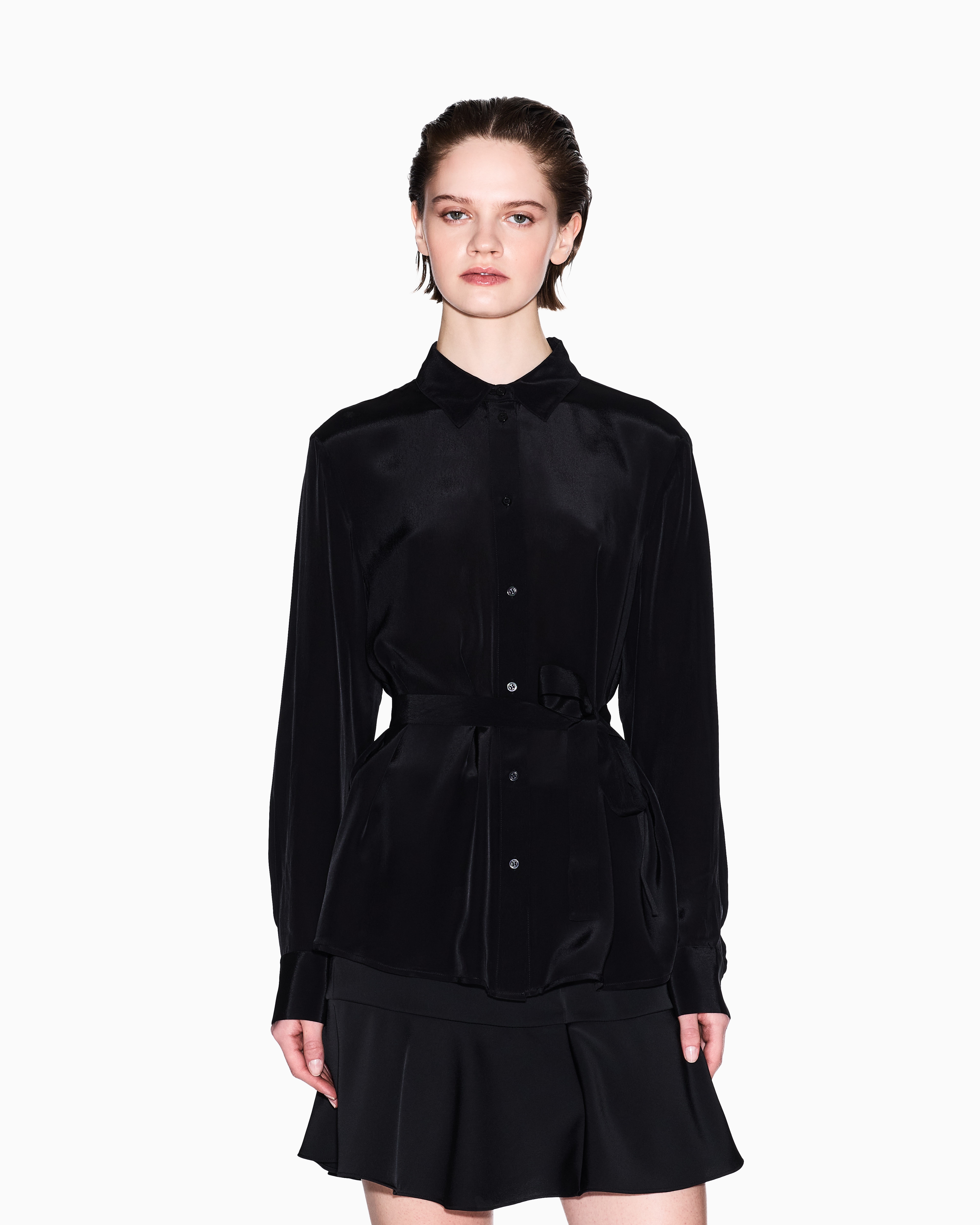 Armani Exchange - Viscose shirt with bow, Woman, Black, Size: