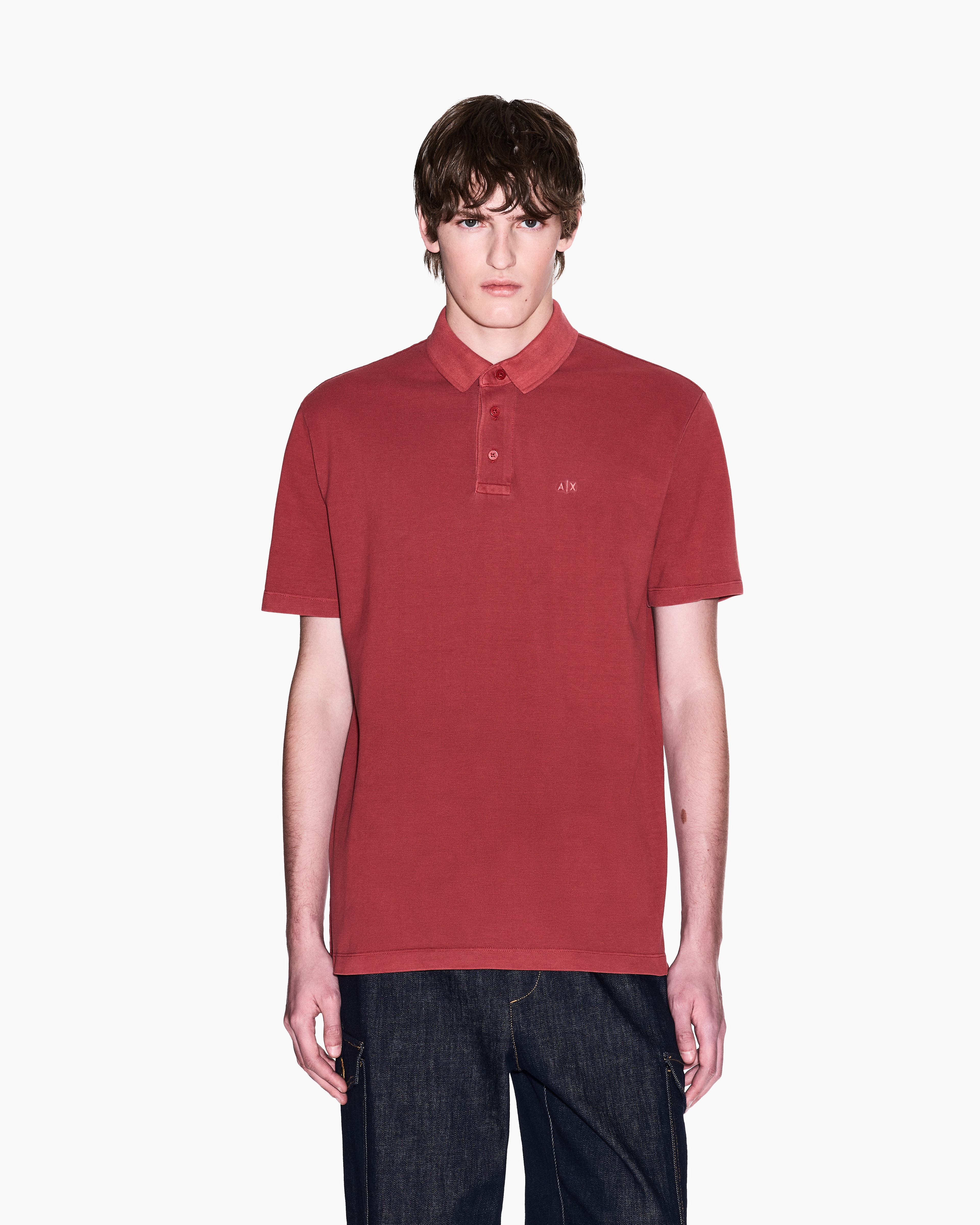 Armani Exchange - Used effect cotton piquet polo, Man, Red, Size: