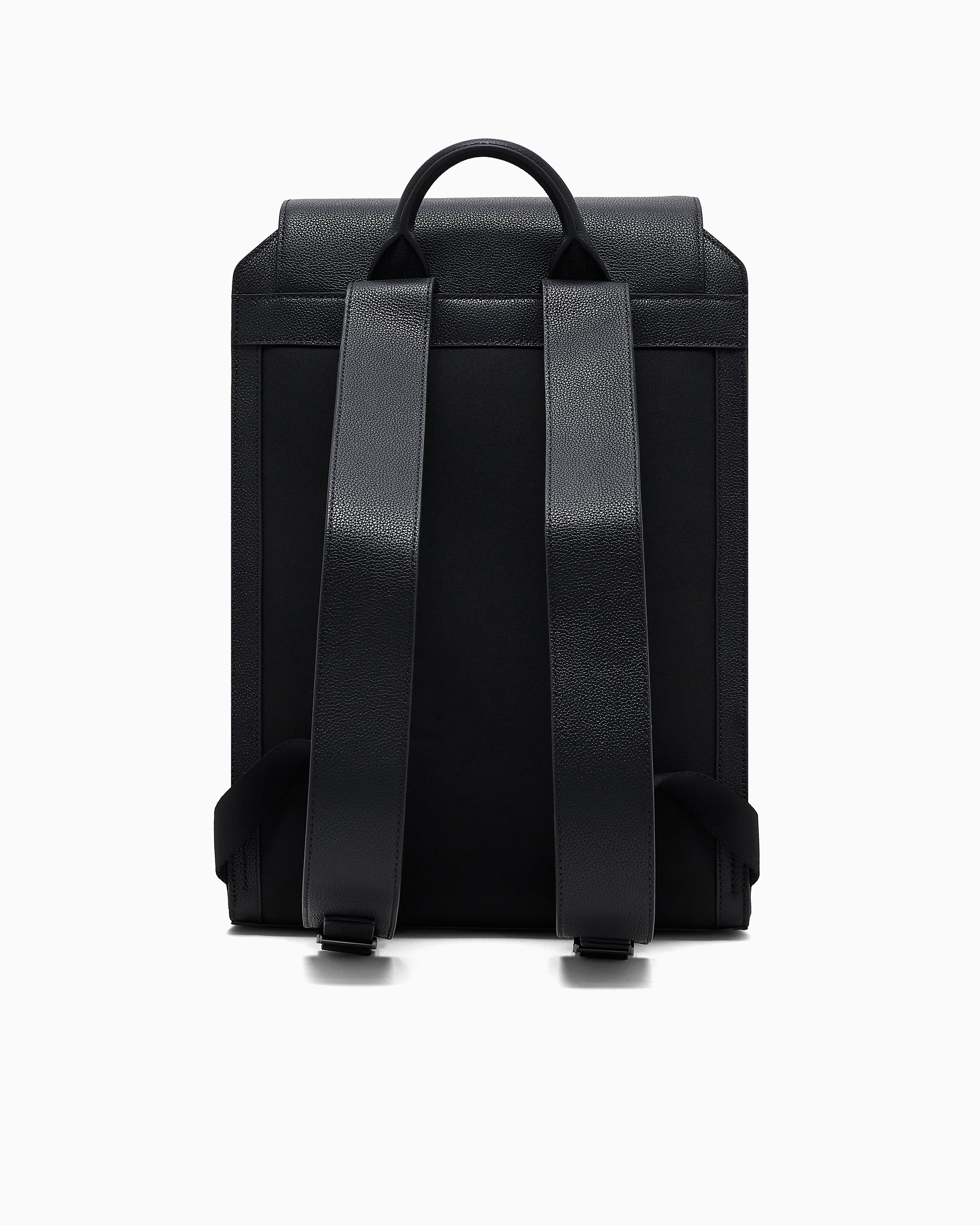 Emporio Armani Tumbled-leather Backpack With Flap And Laptop Compartment In Black