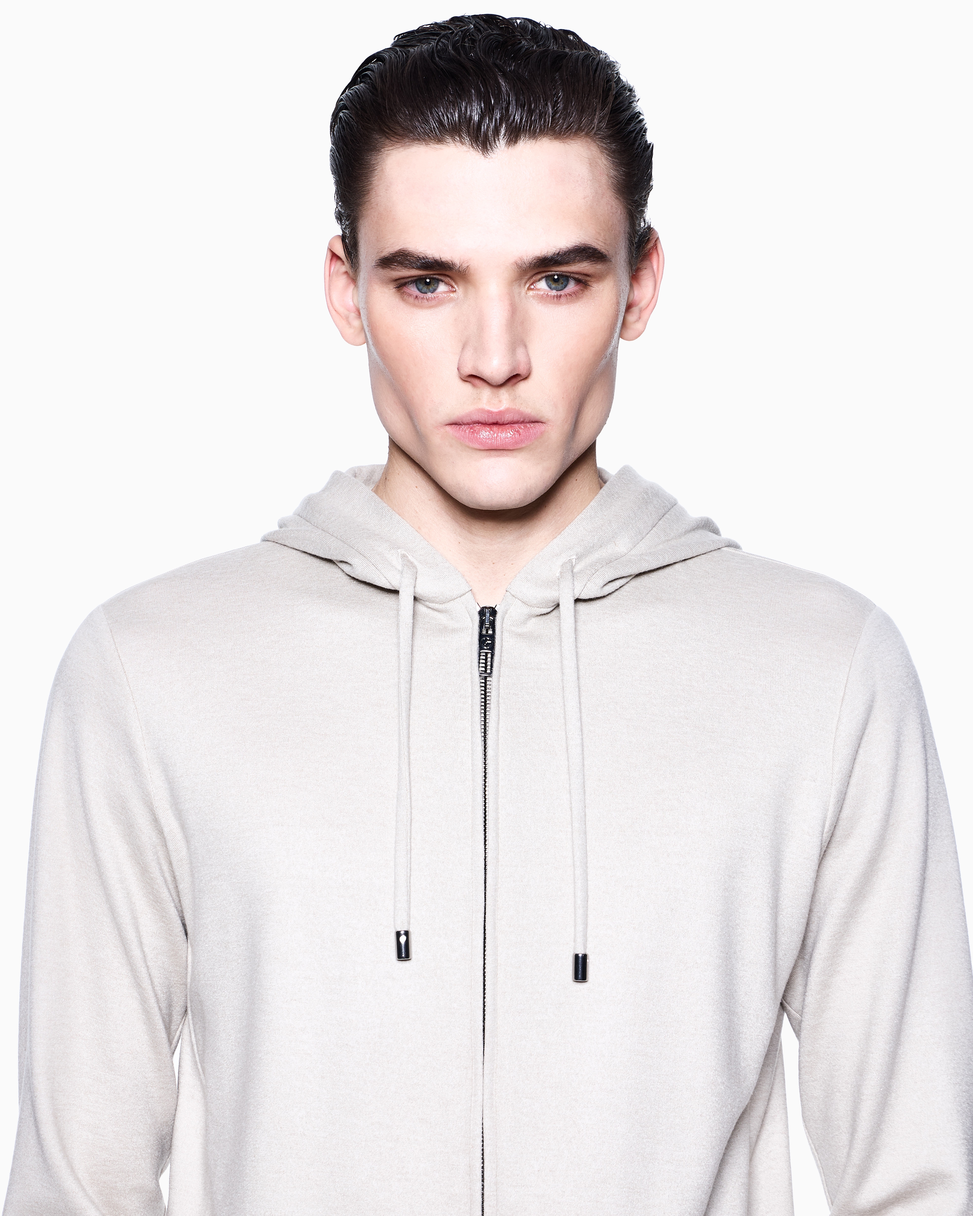 Giorgio Armani Hooded Sweatshirt In Pure Cashmere Cloth