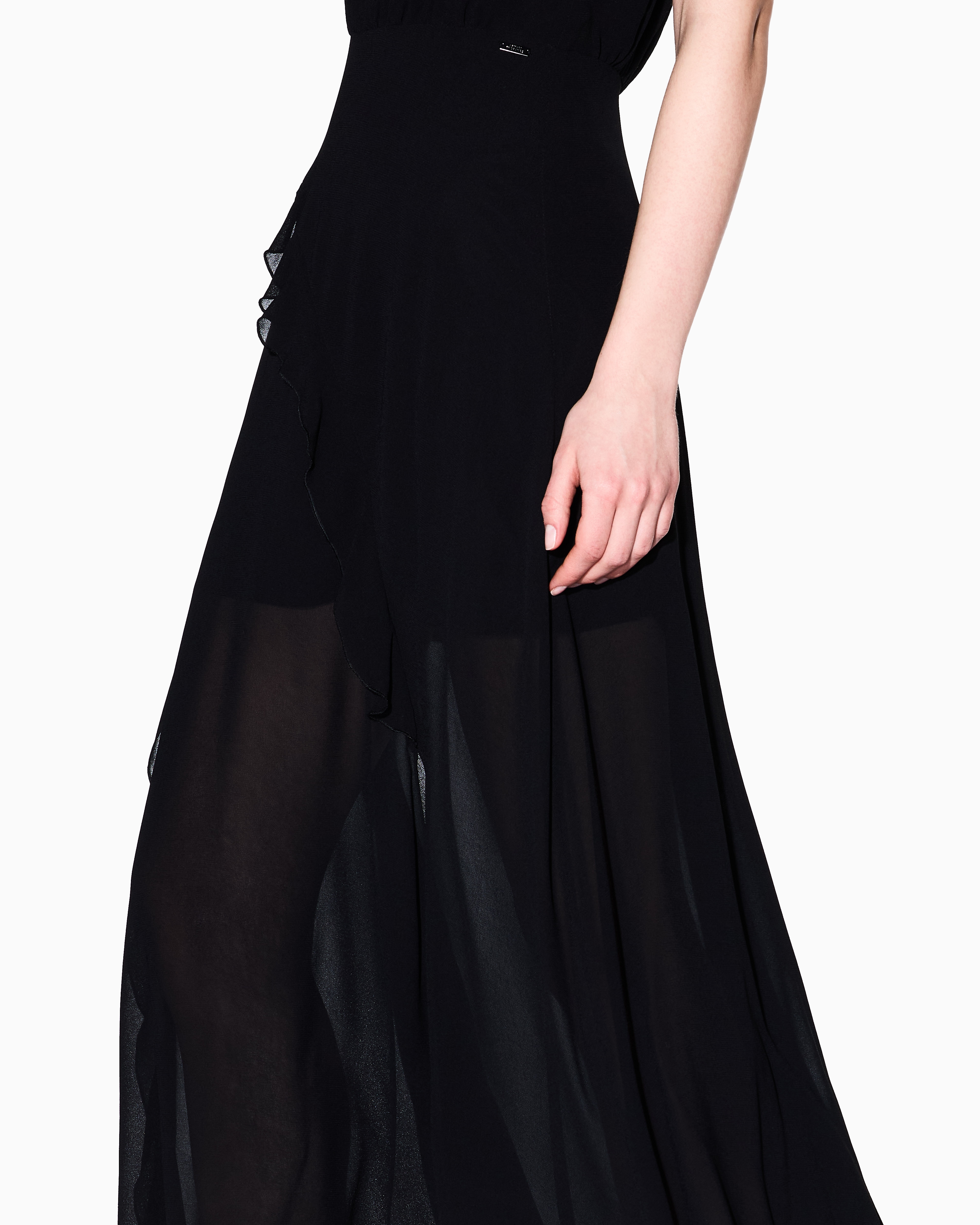 Armani Exchange - Long dress with slit crepe, Woman, Black, Size: