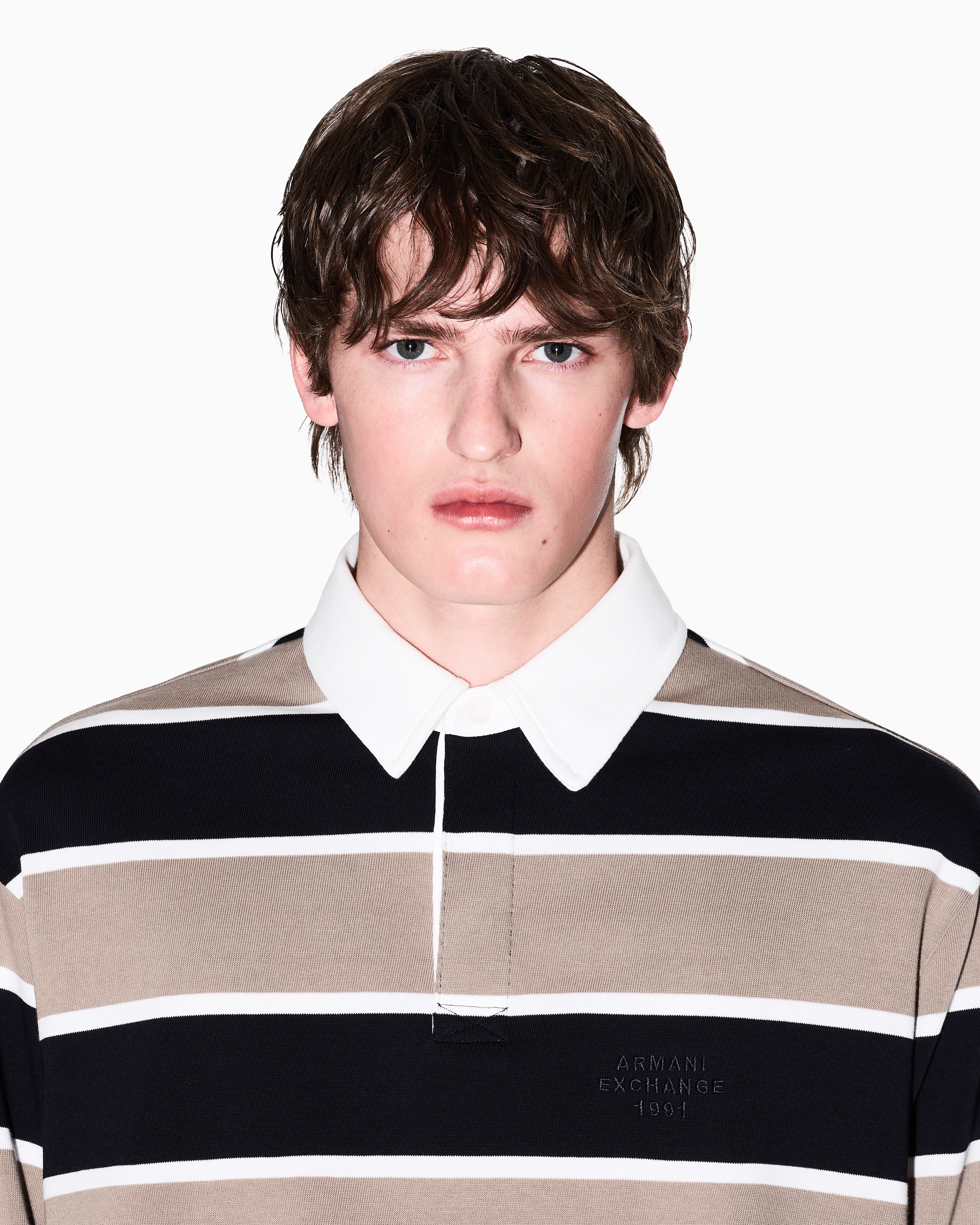 Armani Exchange - Loose fit polo with maxi stripes, Man, Beige, Size: