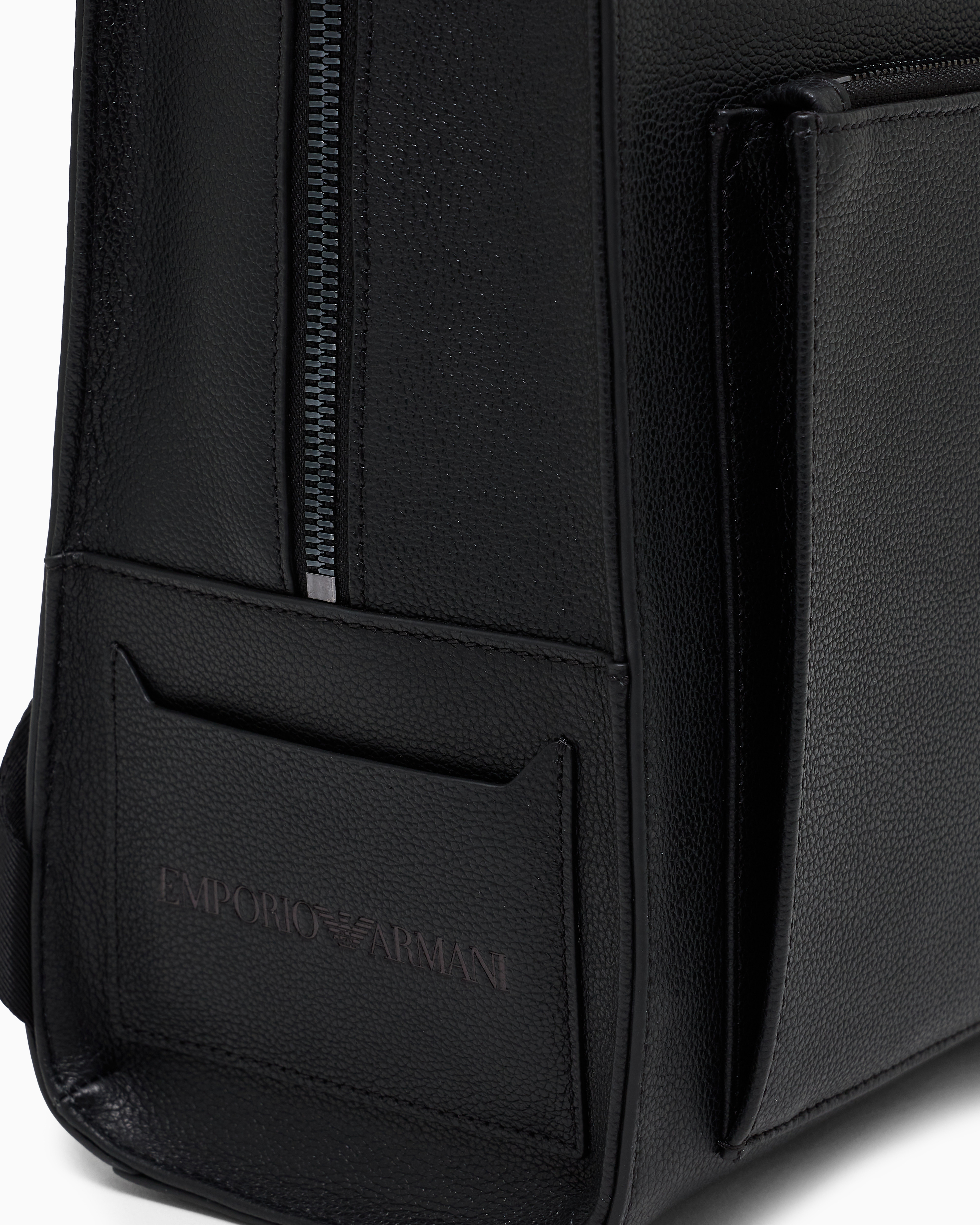 Emporio Armani Tumbled-leather Backpack With Flap And Laptop Compartment In Black