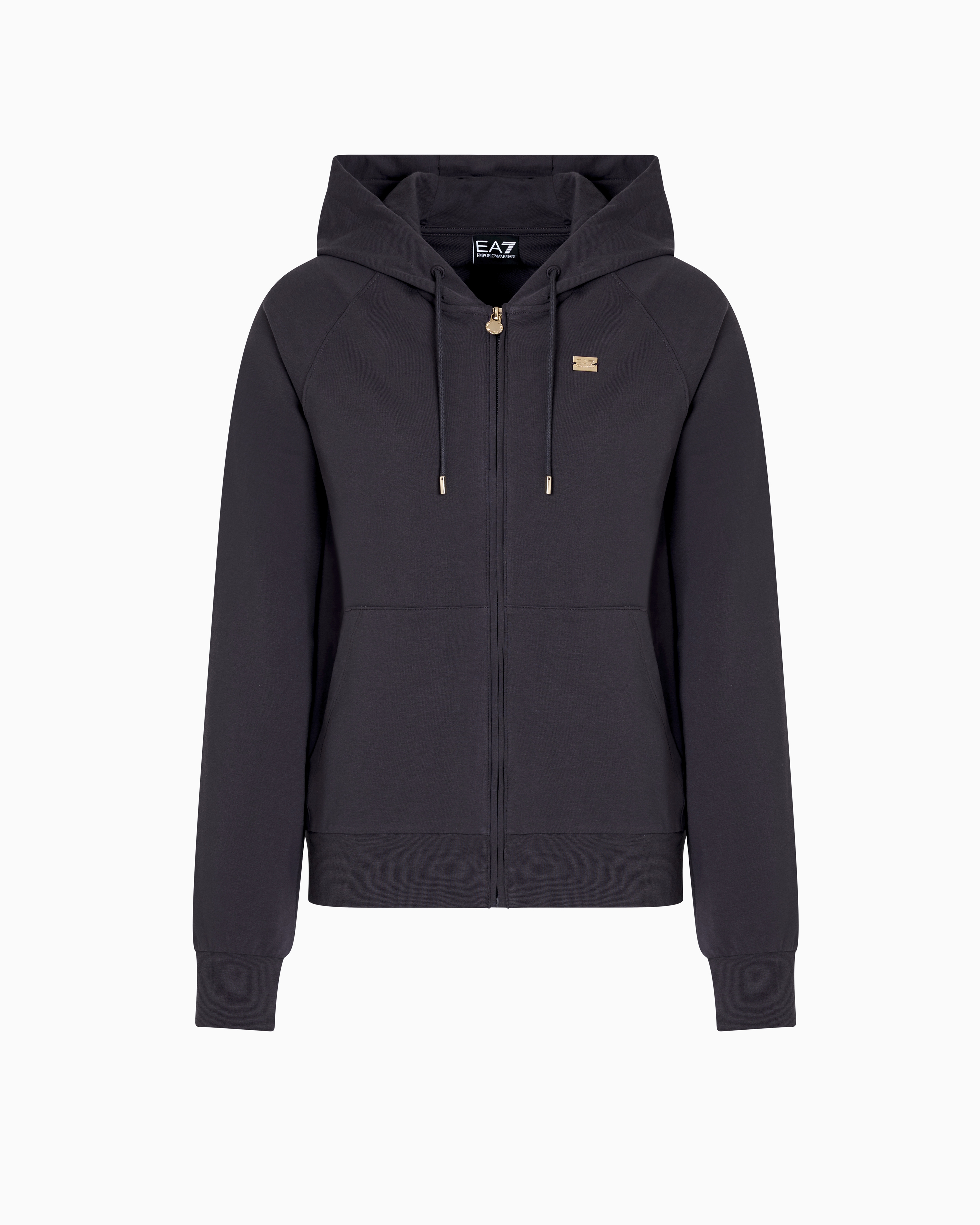 Ea7 Stretch-cotton Hooded Core Lady Sweatshirt In Grey