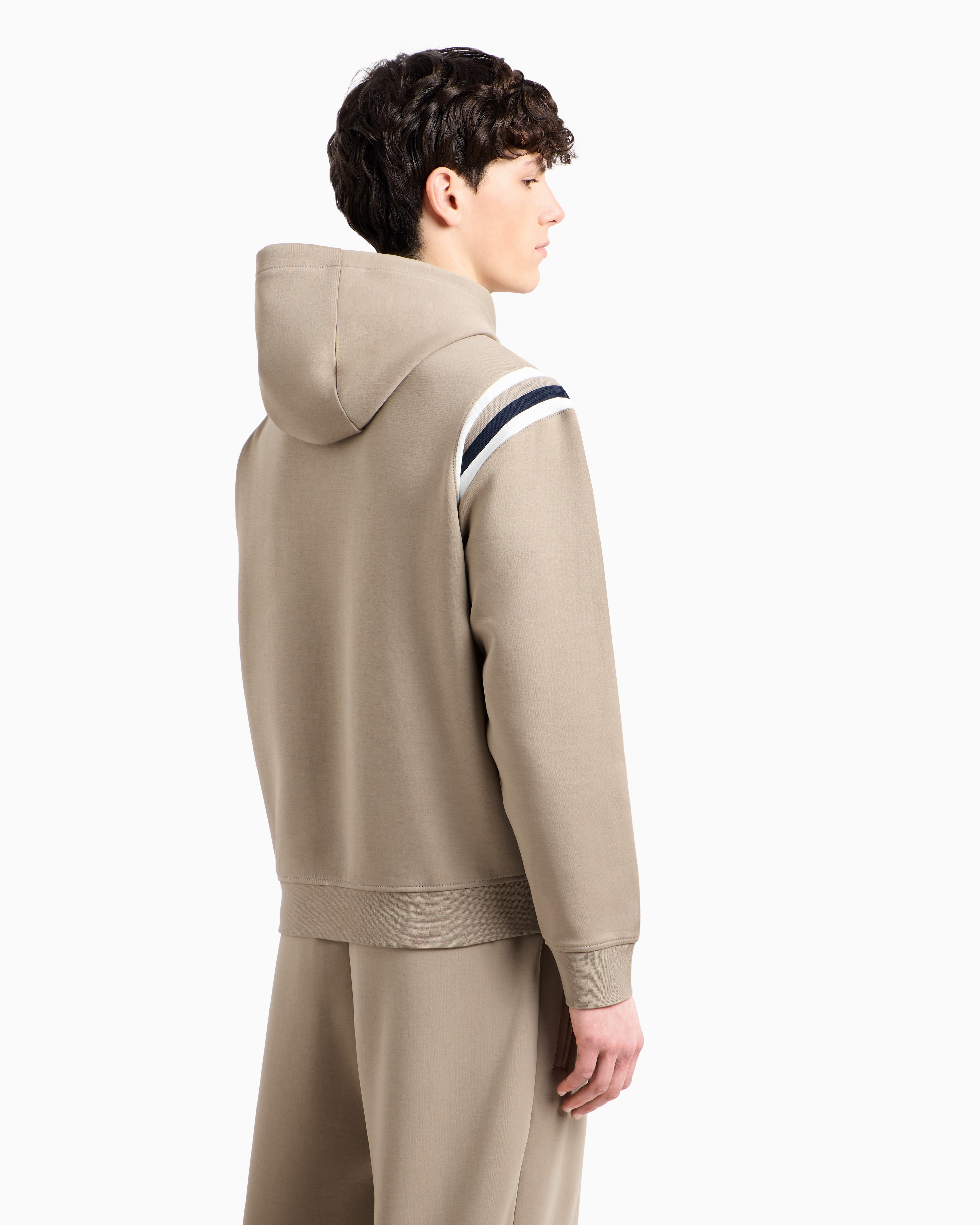 Armani Exchange - Cotton blend sweatshirt with stripes on the shoulders, Man, Beige, Size: