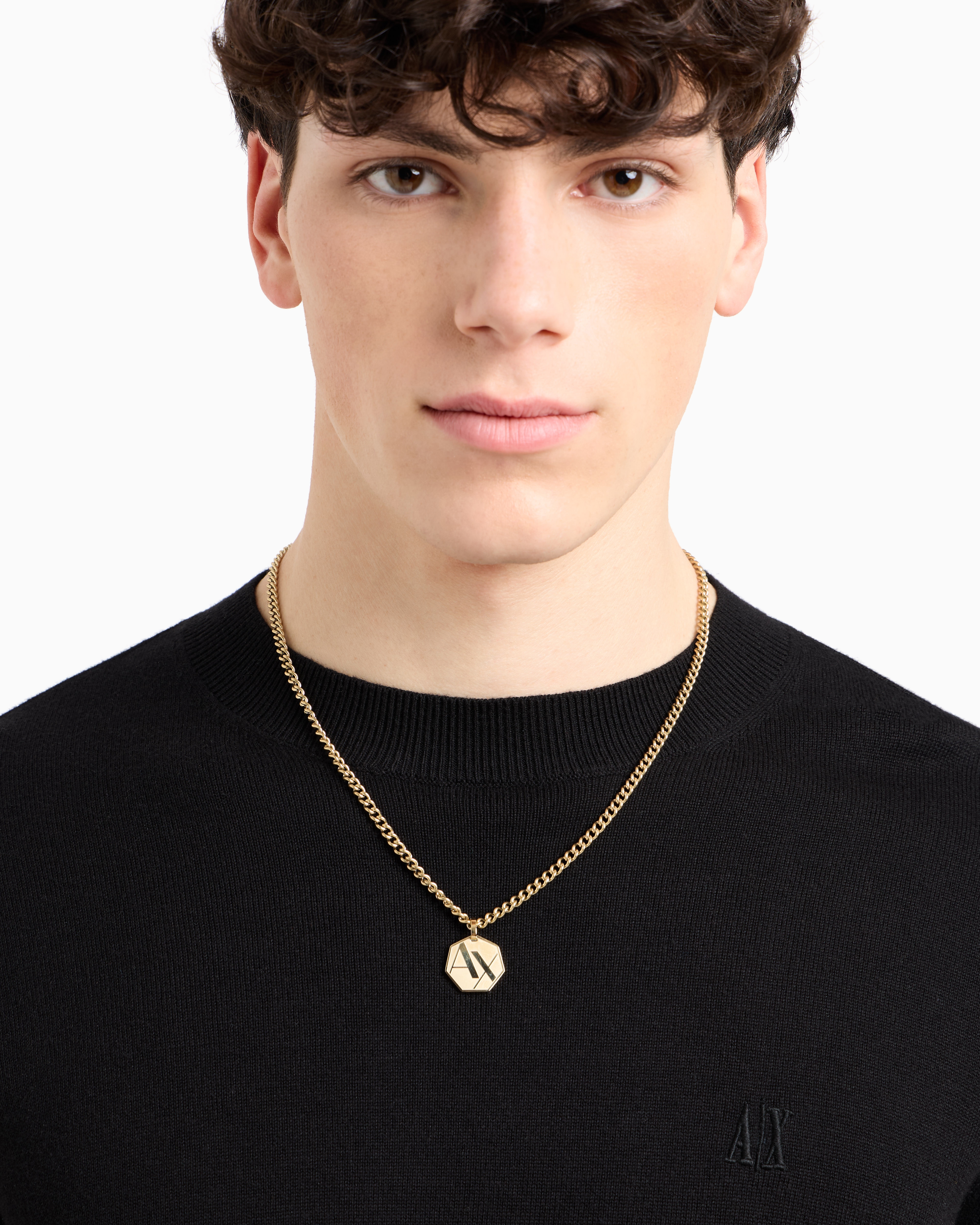 Armani Exchange -  Gold-Tone Stainless Steel Pendant Necklace, Man, Multicoloured, Size: TU