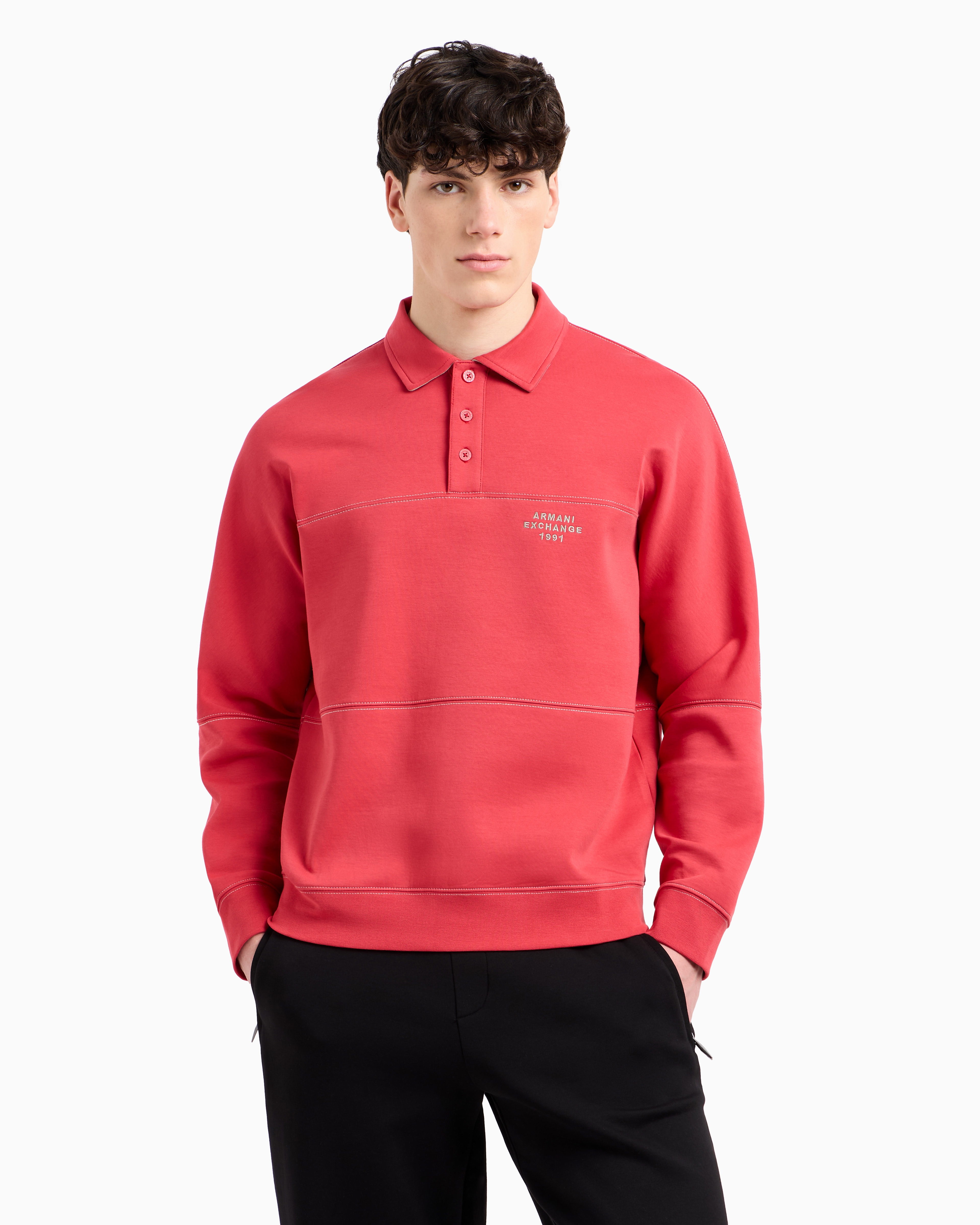 Armani Exchange - Bonded stretch polo sweatshirt, Man, Red, Size: