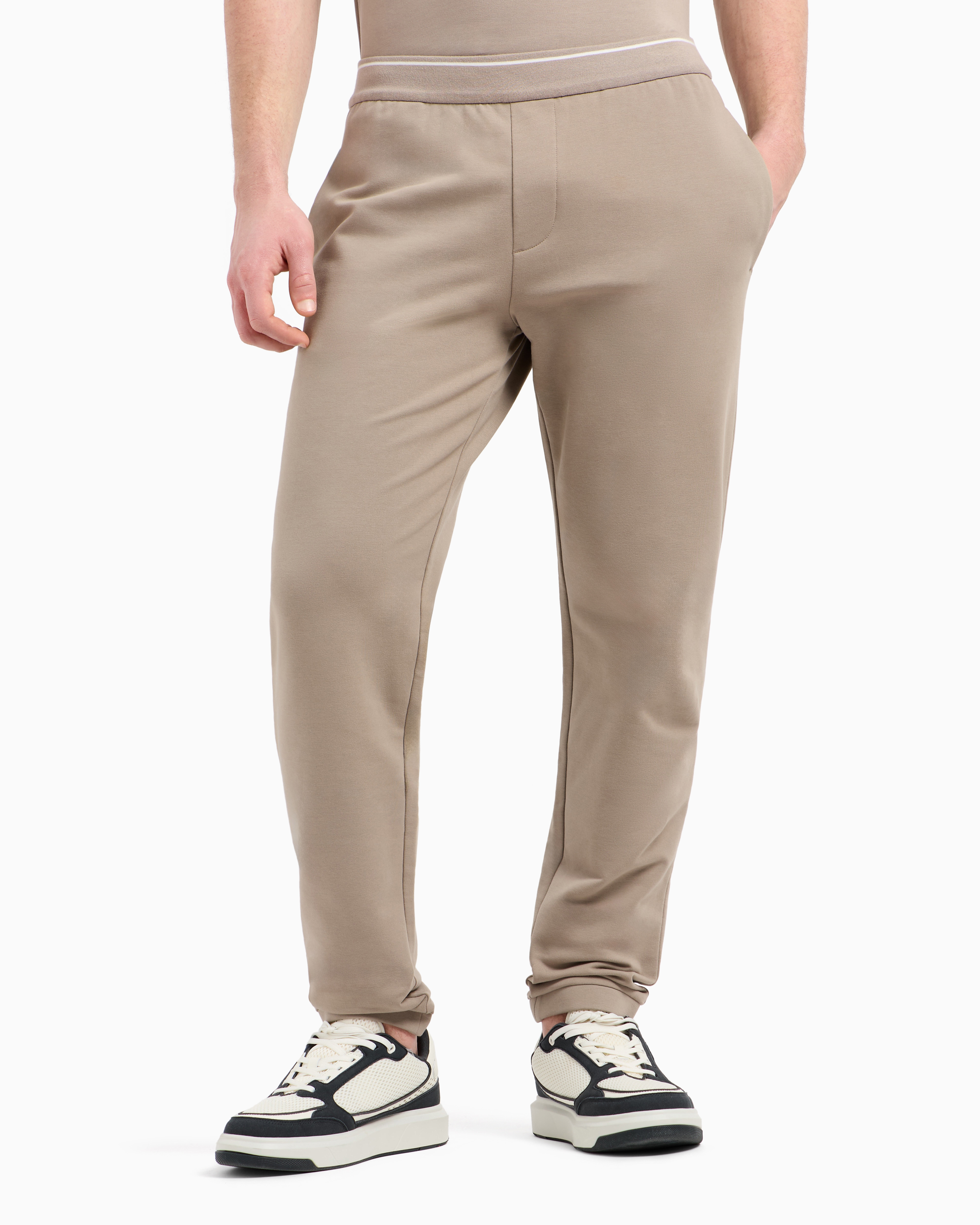 Armani Exchange - Soft yarn jogger pants with logo, Man, Beige, Size: XL