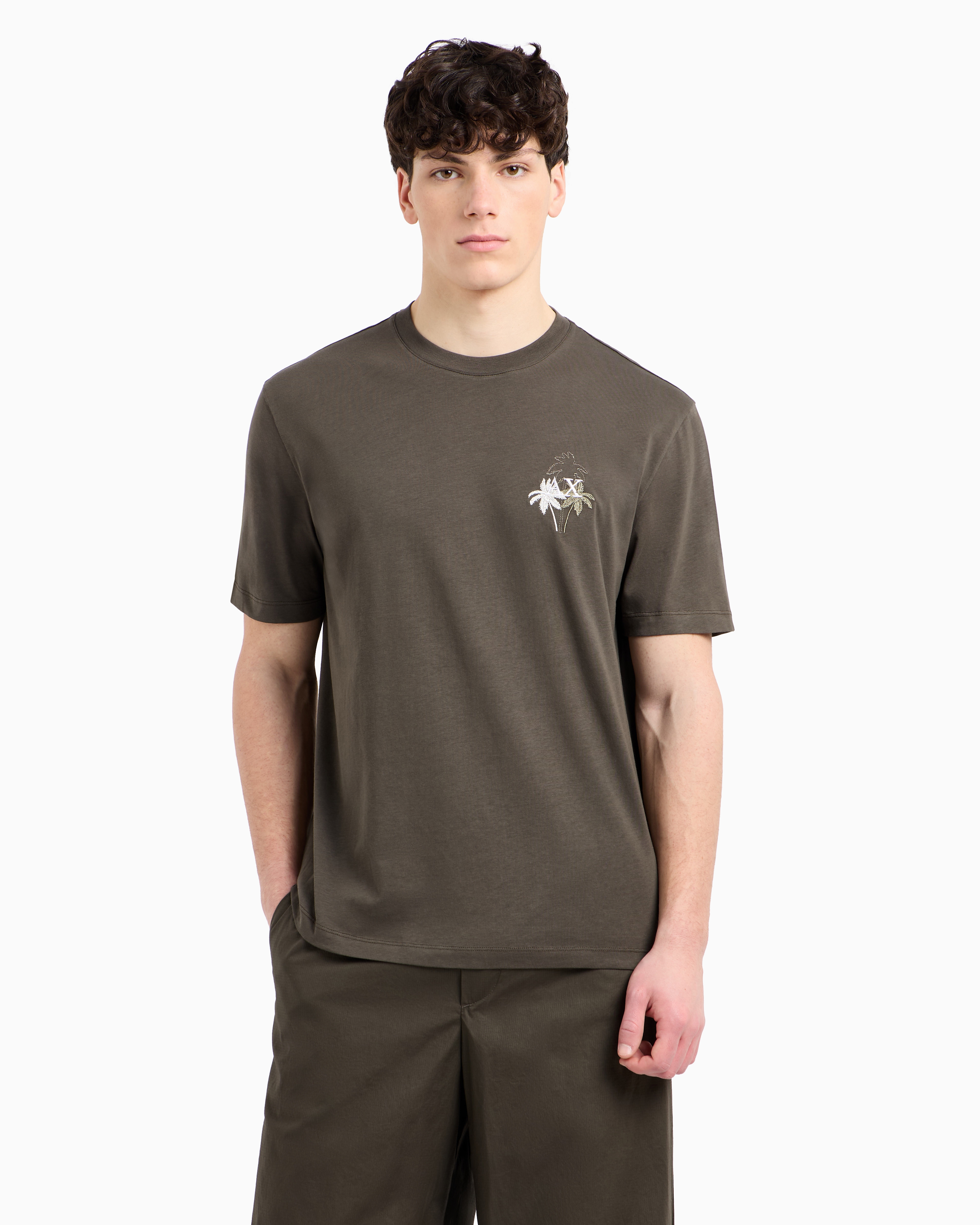 Armani Exchange - Regular fit T-shirt with print on the chest, Man, Green, Size:
