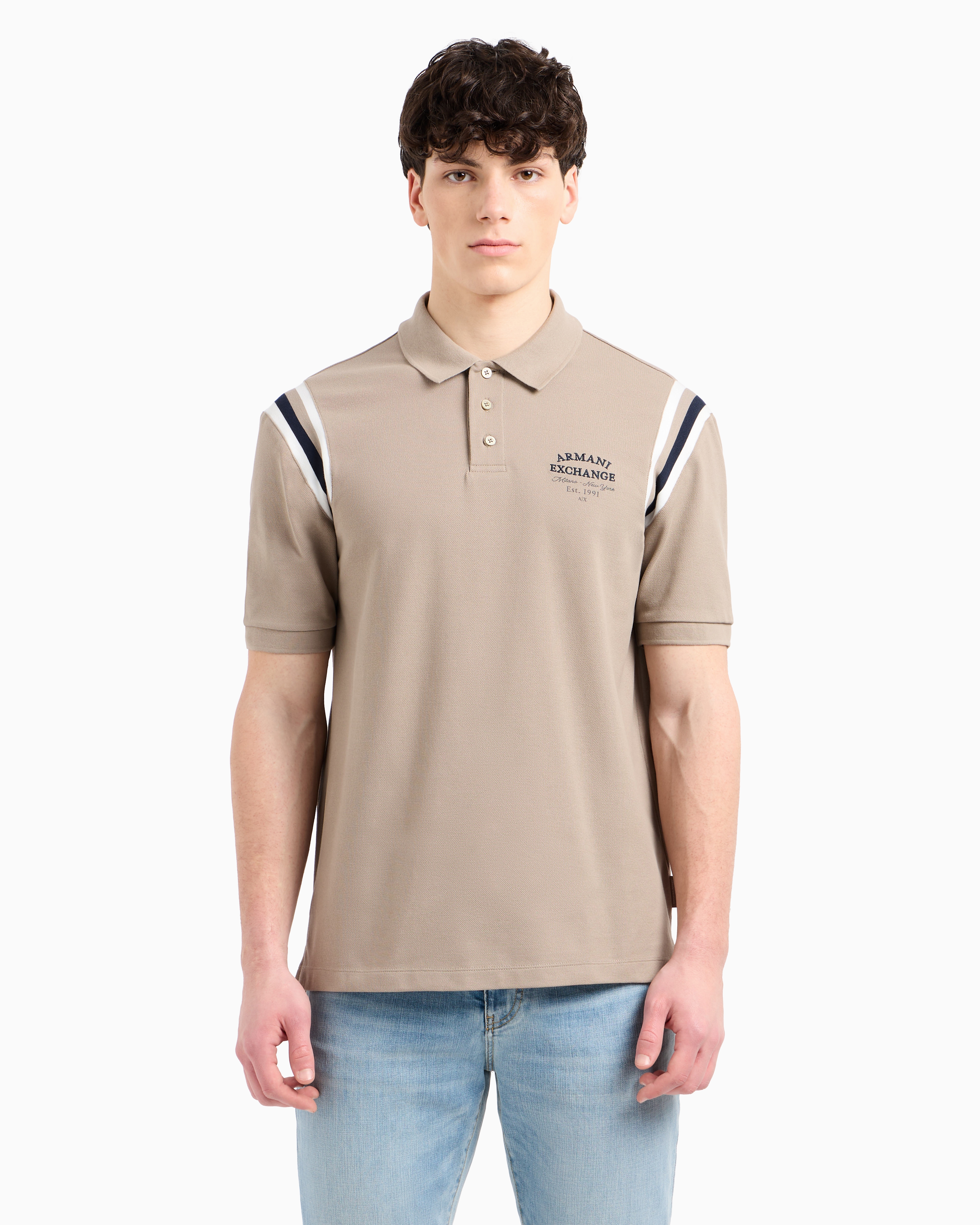 Armani Exchange - Regular fit polo with contrasting stripes, Man, Beige, Size: