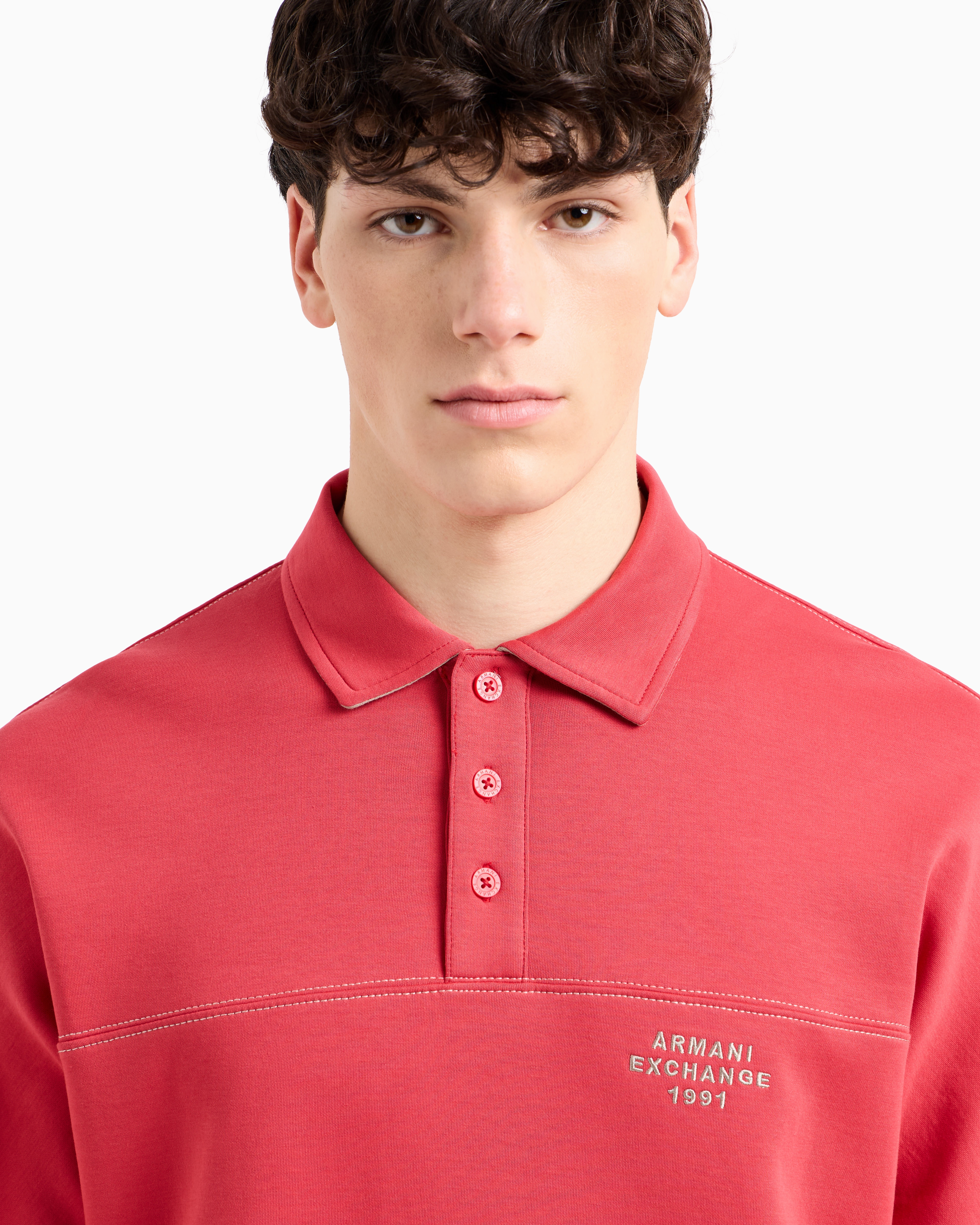 Armani Exchange - Bonded stretch polo sweatshirt, Man, Red, Size: