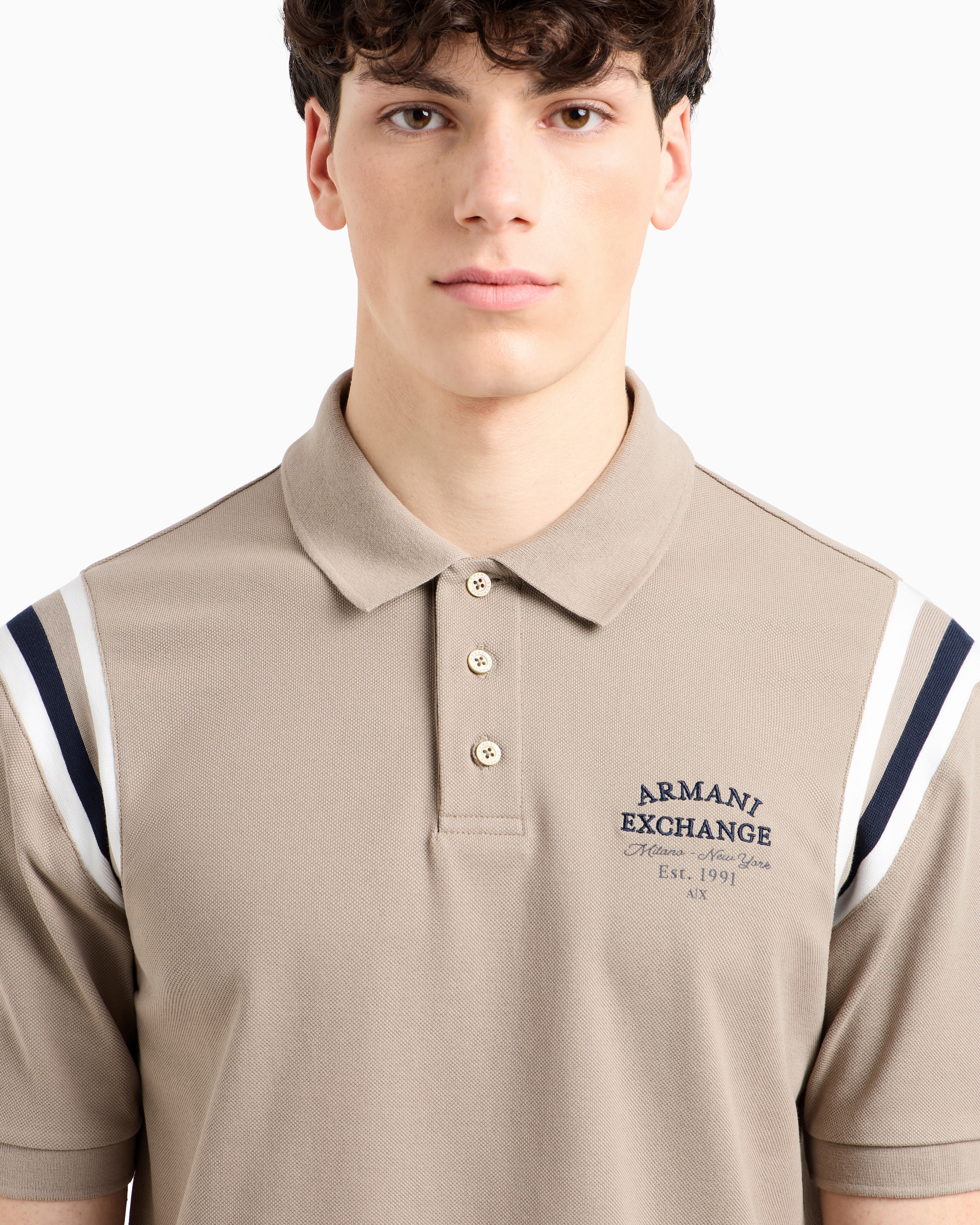 Armani Exchange - Regular fit polo with contrasting stripes, Man, Beige, Size: