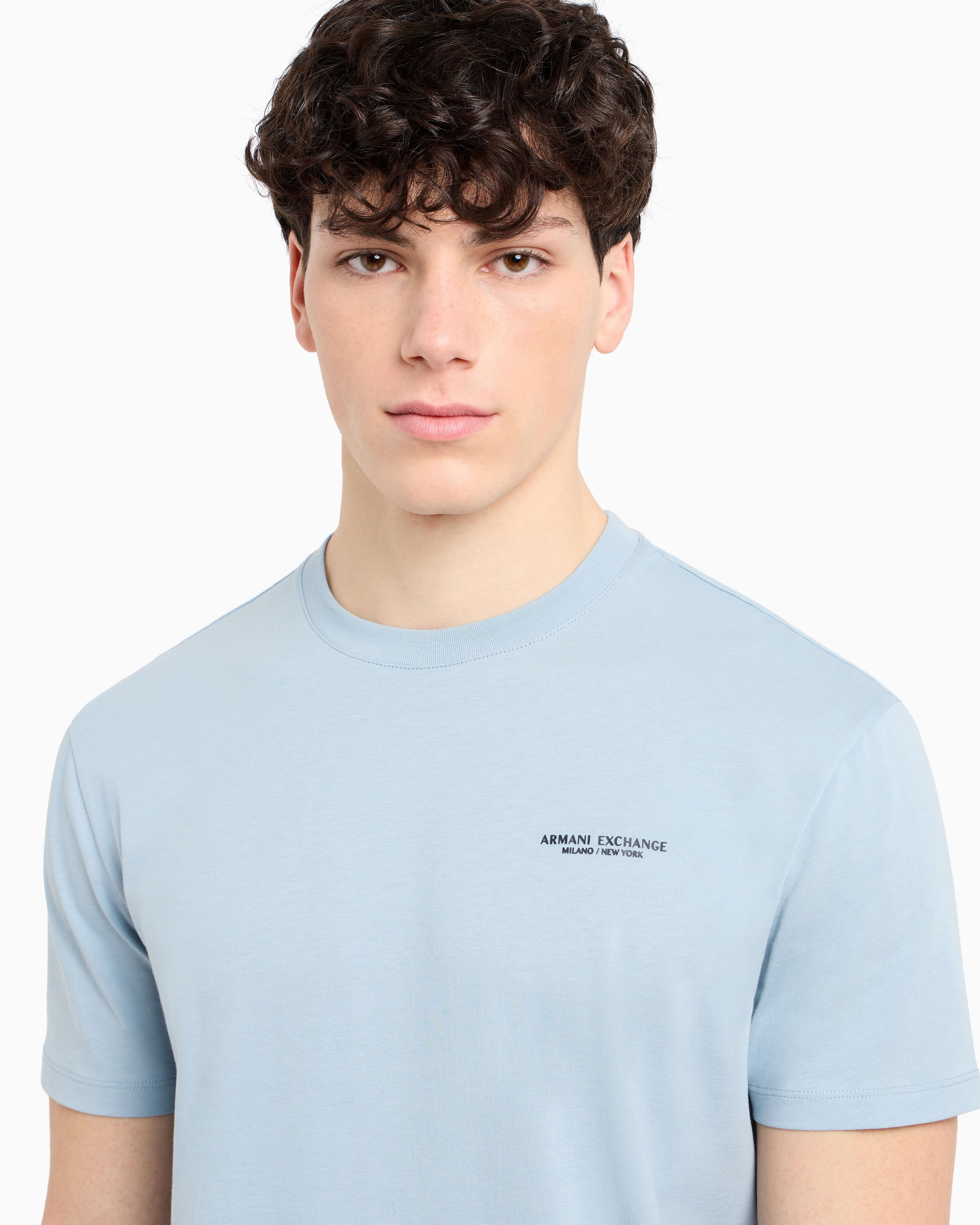 Armani Exchange - Regular fit T-shirt with logo , Man, Light Blue, Size: