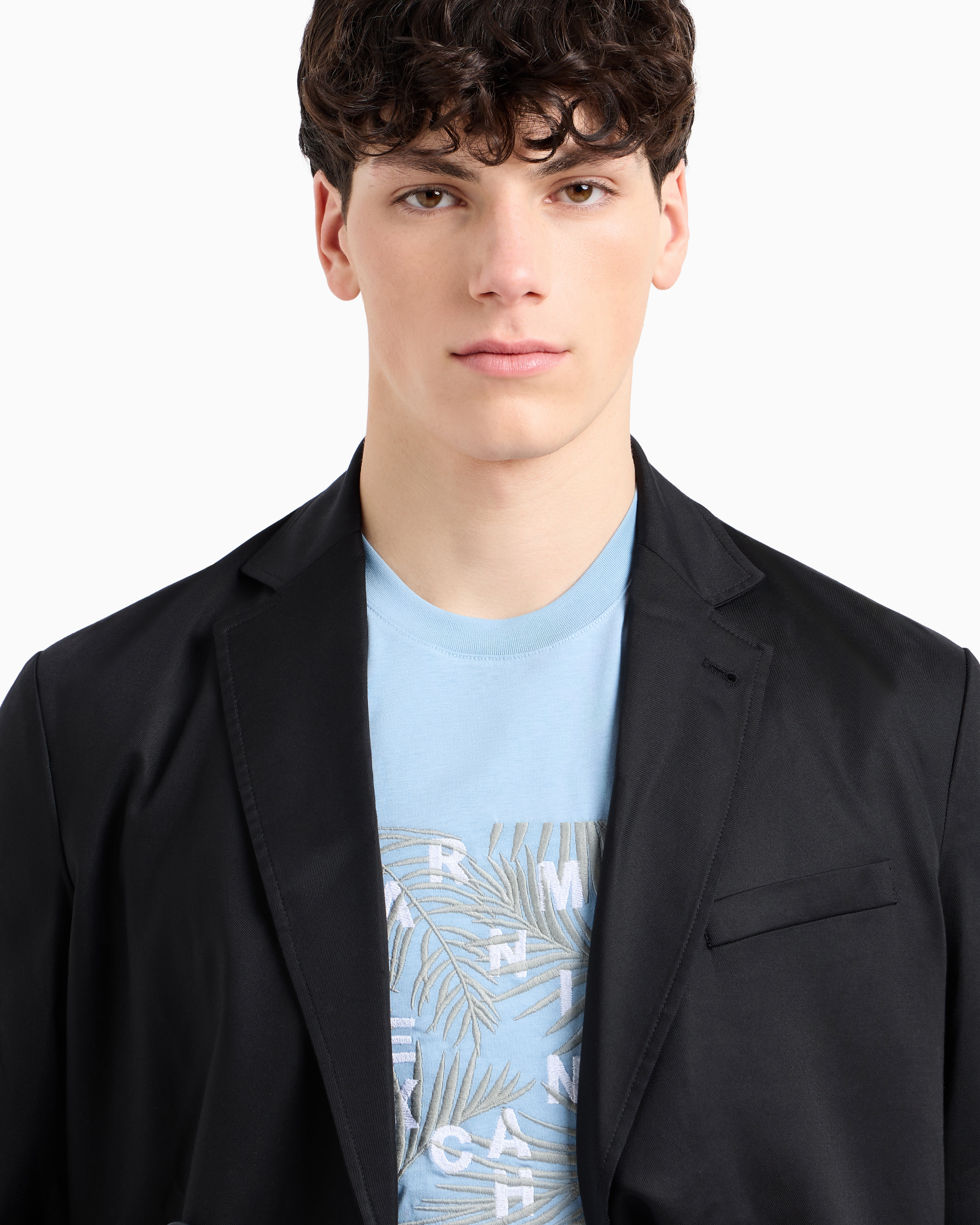 Armani Exchange - Regular fit ASV palm tree print t-shirt, Man, Light Blue, Size: