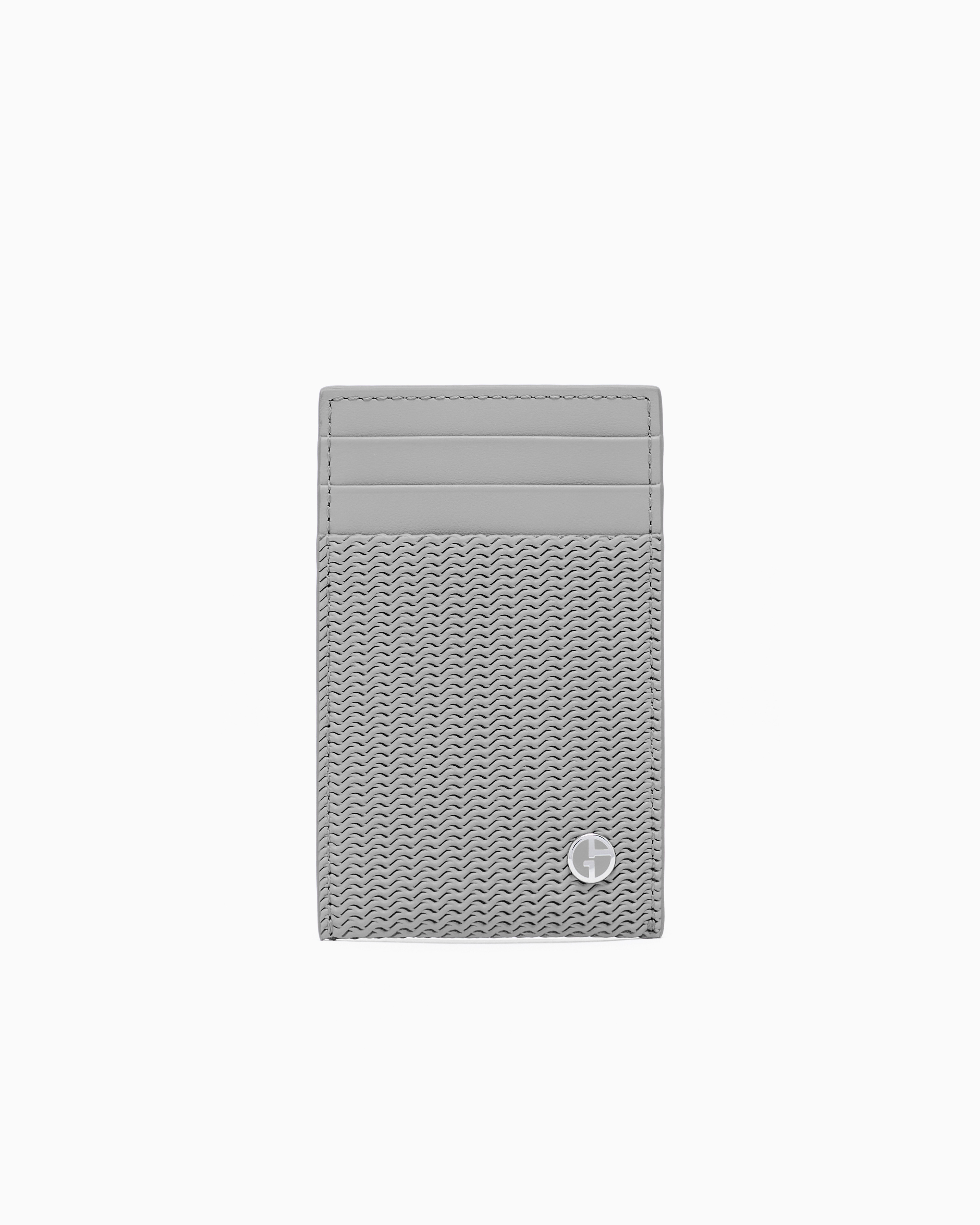 Giorgio Armani Card Holder In Embossed Leather In Beige