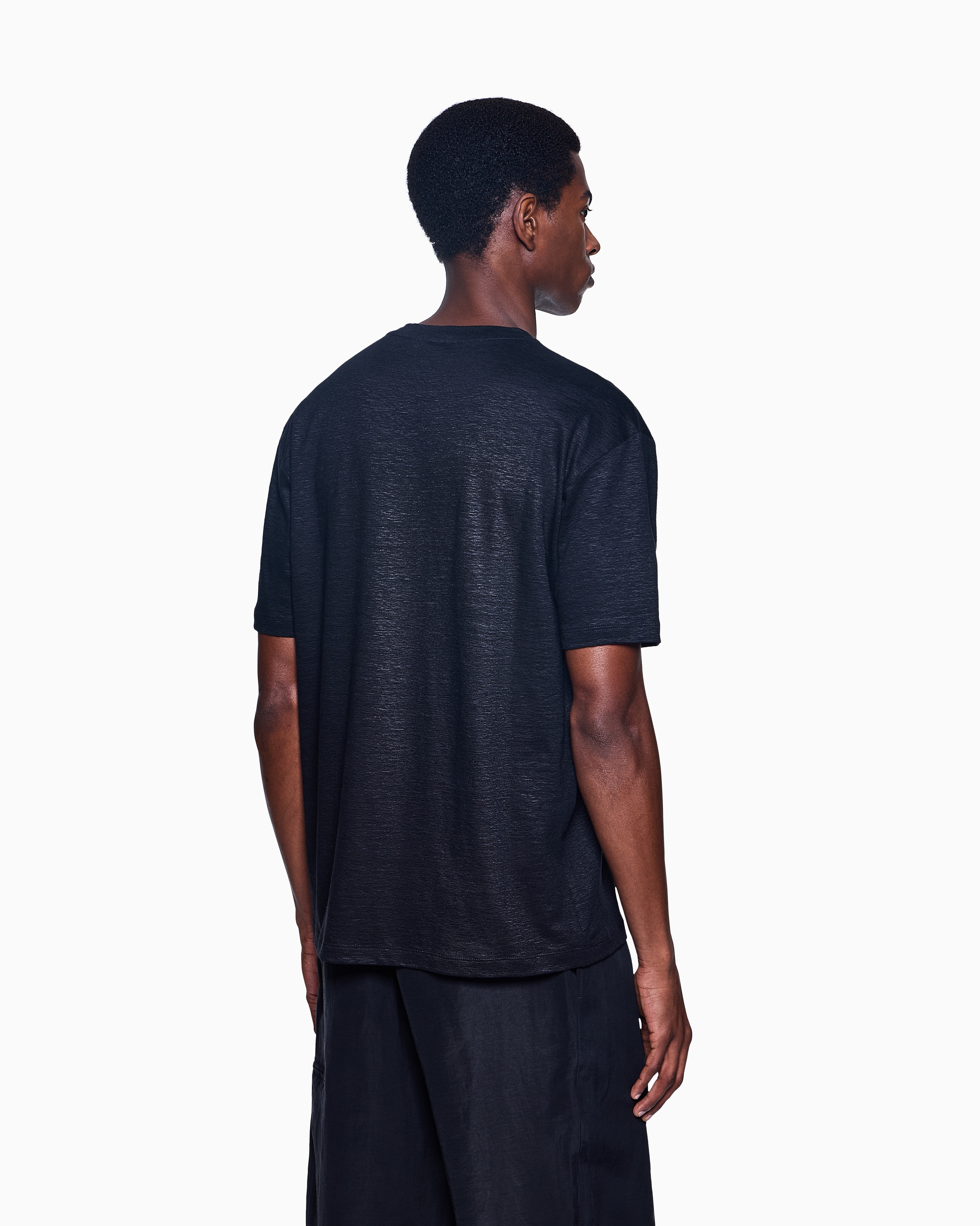 Giorgio Armani Official Store T-shirt En Interlock De Coton Avec Broderie Logo In Black