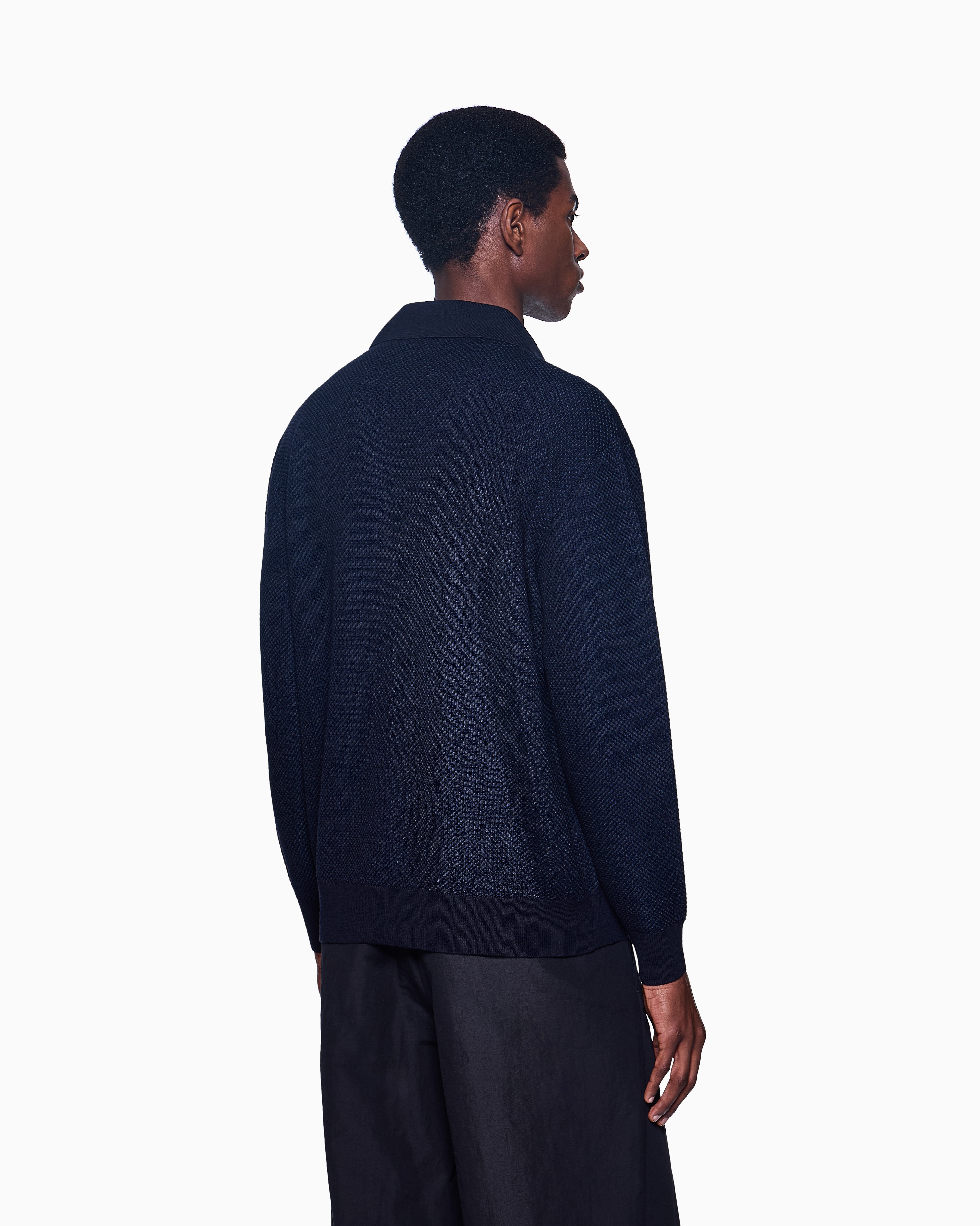 Giorgio Armani Micro Jacquard Virgin Wool And Viscose Polo Jumper