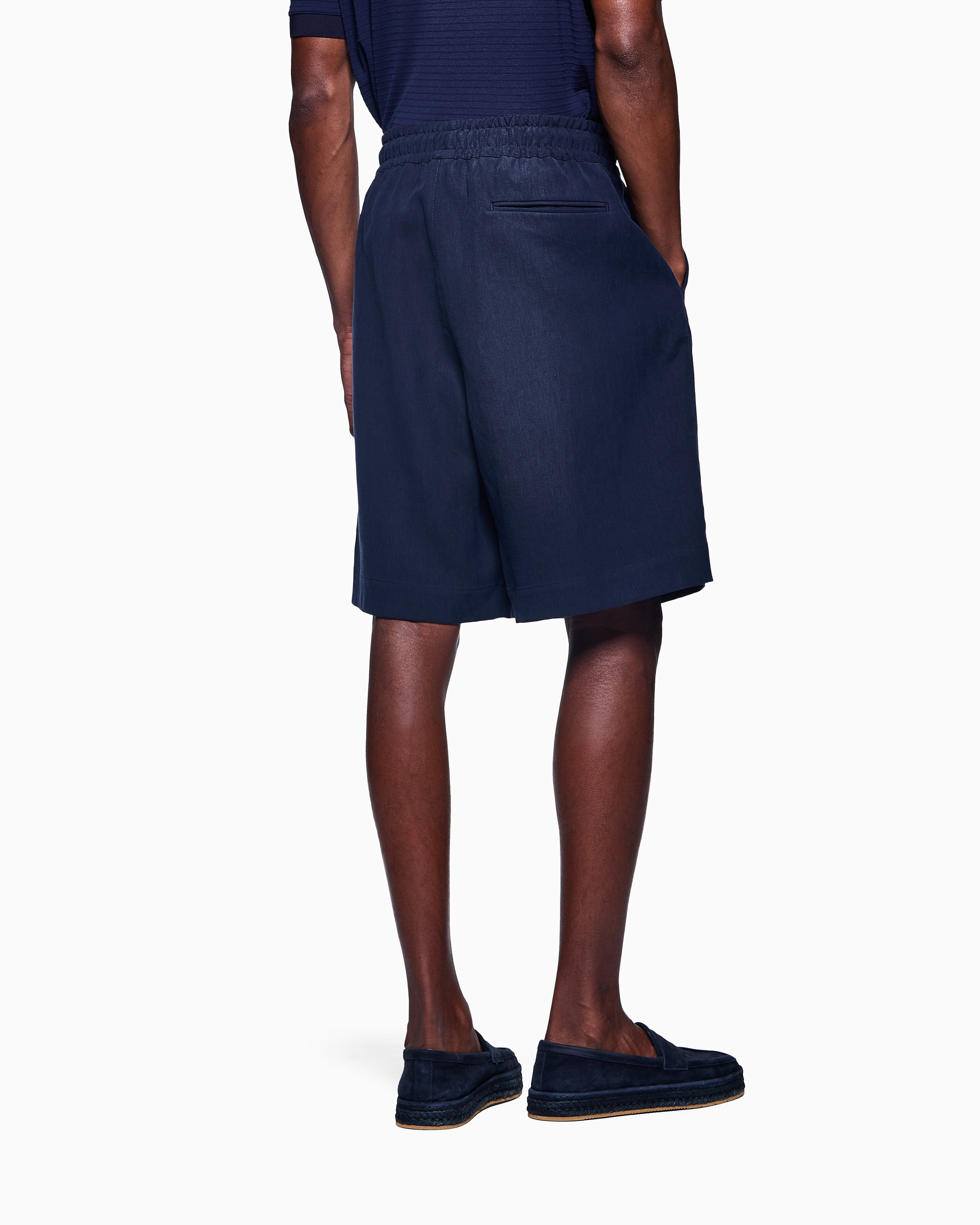 Linen canvas flat-front Bermuda shorts | Giorgio Armani