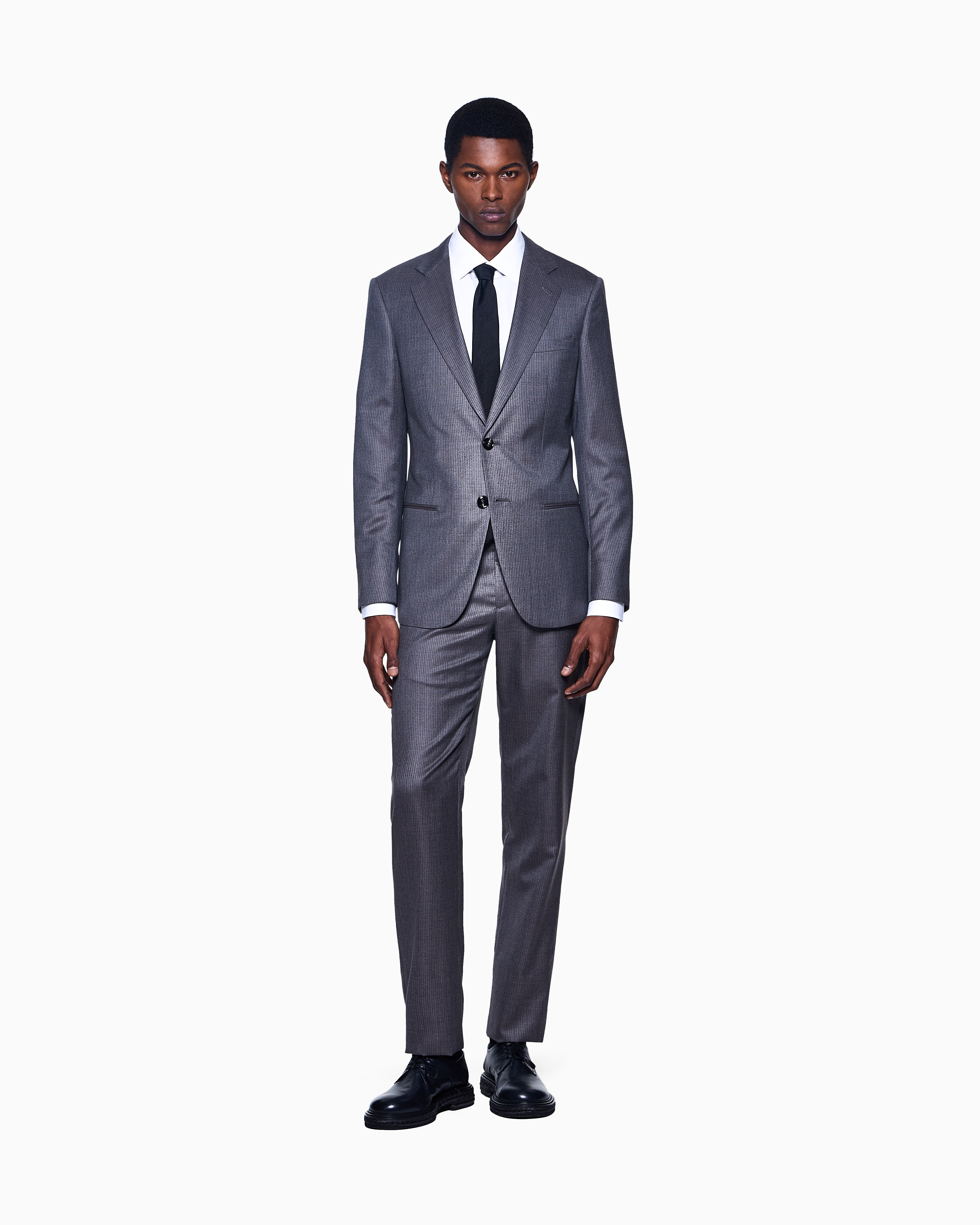 Giorgio Armani Single-breasted Soho Line Suit In Mélange Micro-pinstriped Virgin Wool