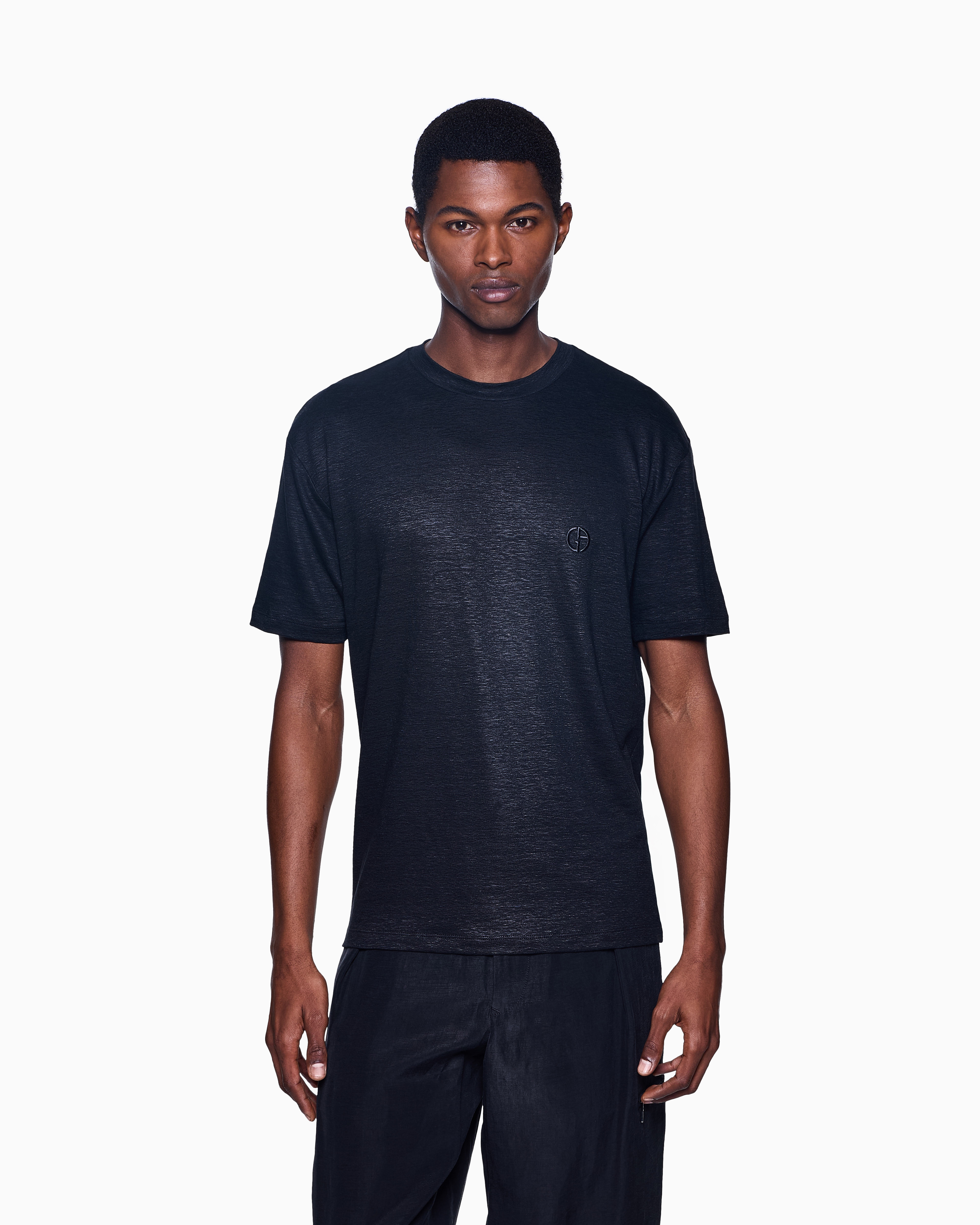 Giorgio Armani Official Store T-shirt En Interlock De Coton Avec Broderie Logo In Black