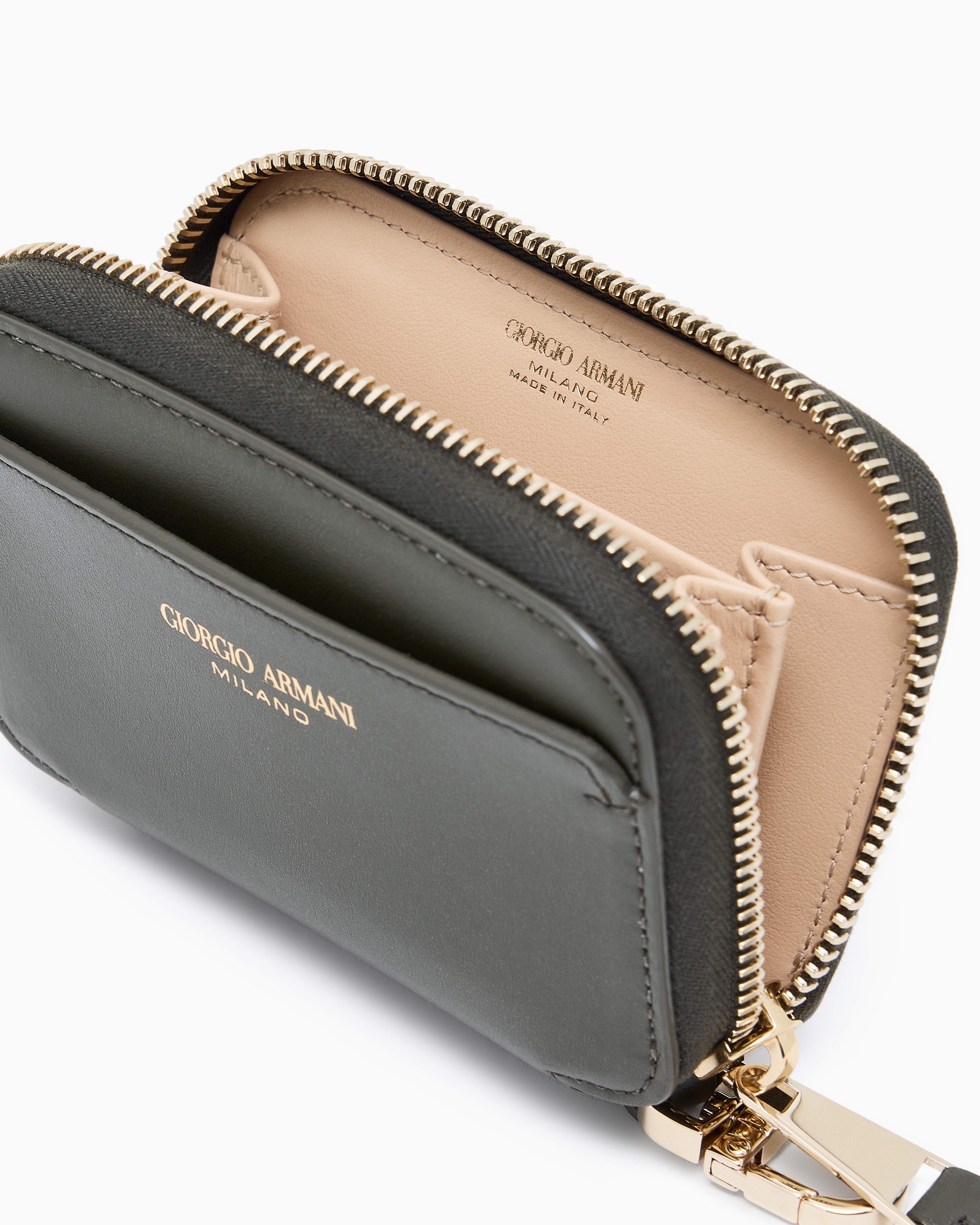 Giorgio Armani Leather Mini Wraparound-zip Wallet In Green