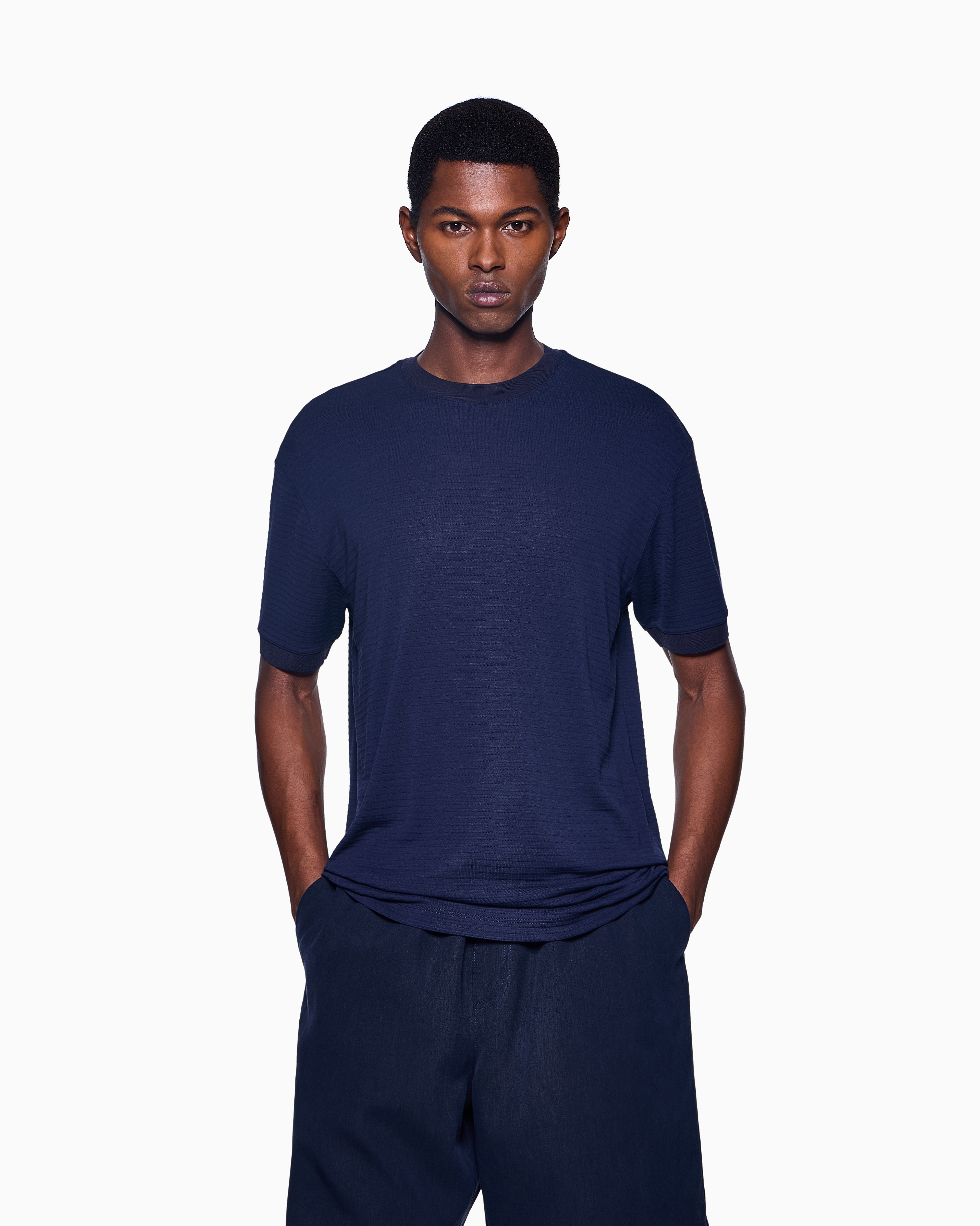 GIORGIO ARMANI ビスコース BLENT Tシャツ Armani/アルマーニ｜ブラック ビスコース ブレンド Tシャツ