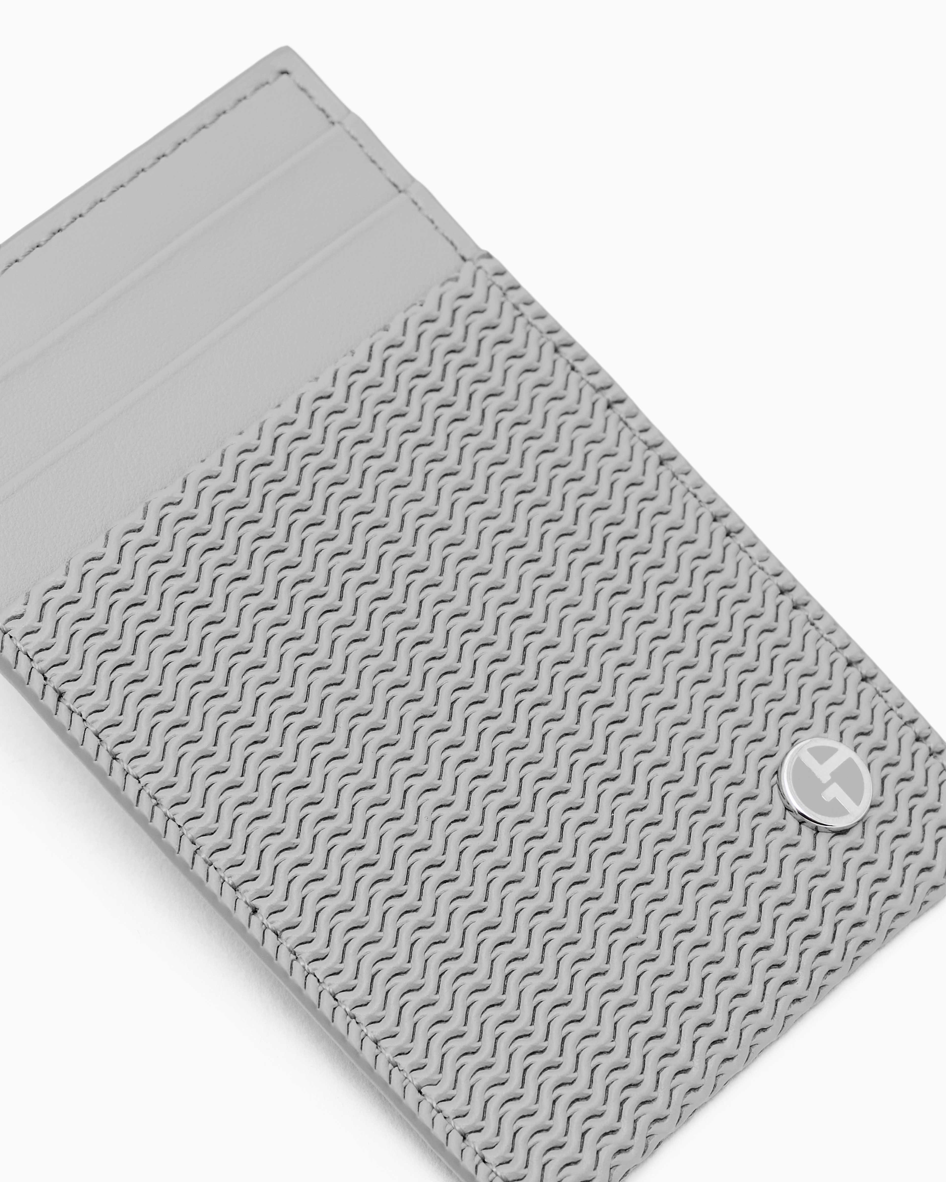 Giorgio Armani Card Holder In Embossed Leather In Beige