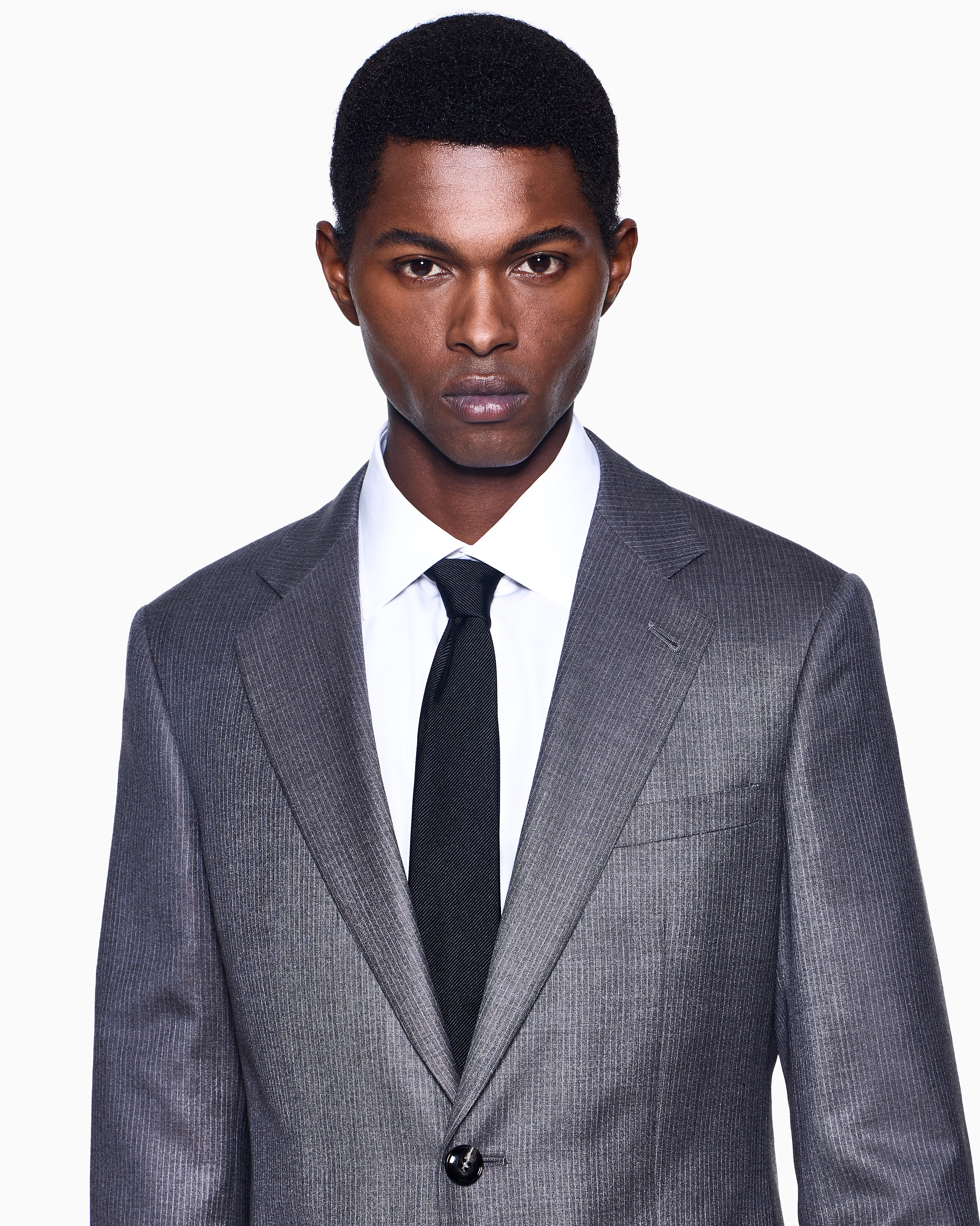 Giorgio Armani Single-breasted Soho Line Suit In Mélange Micro-pinstriped Virgin Wool
