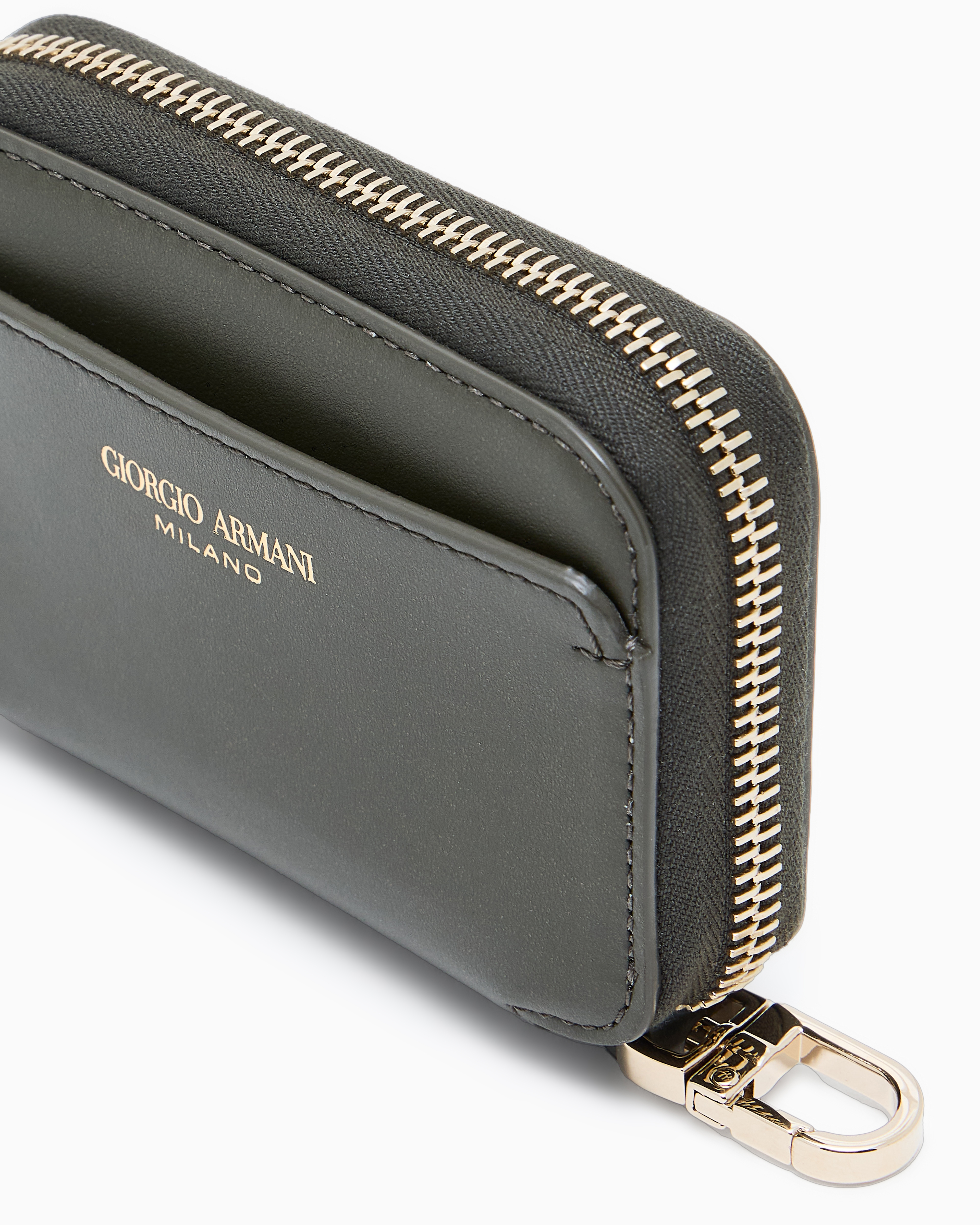 Giorgio Armani Leather Mini Wraparound-zip Wallet In Green