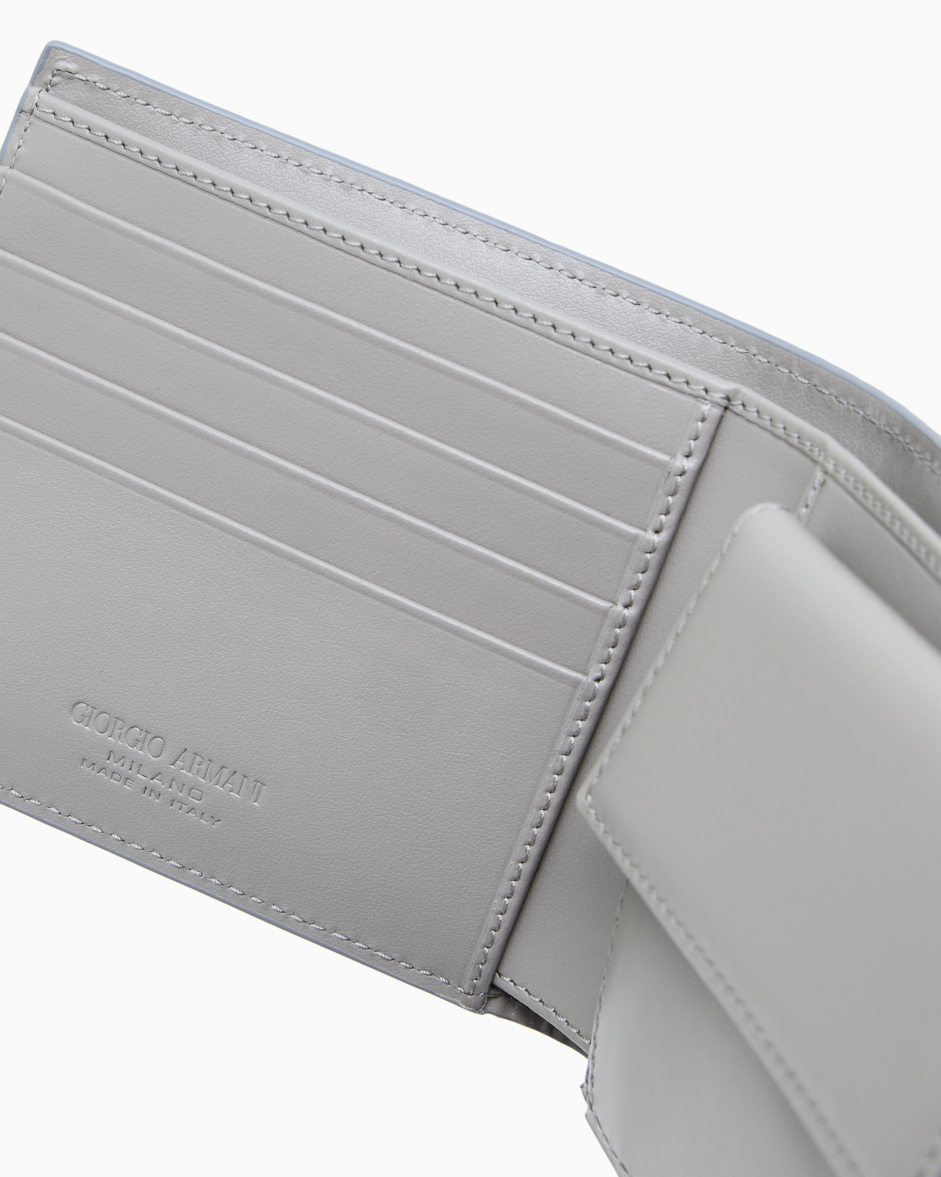 Giorgio Armani Bifold Wallet In Embossed Leather In Beige