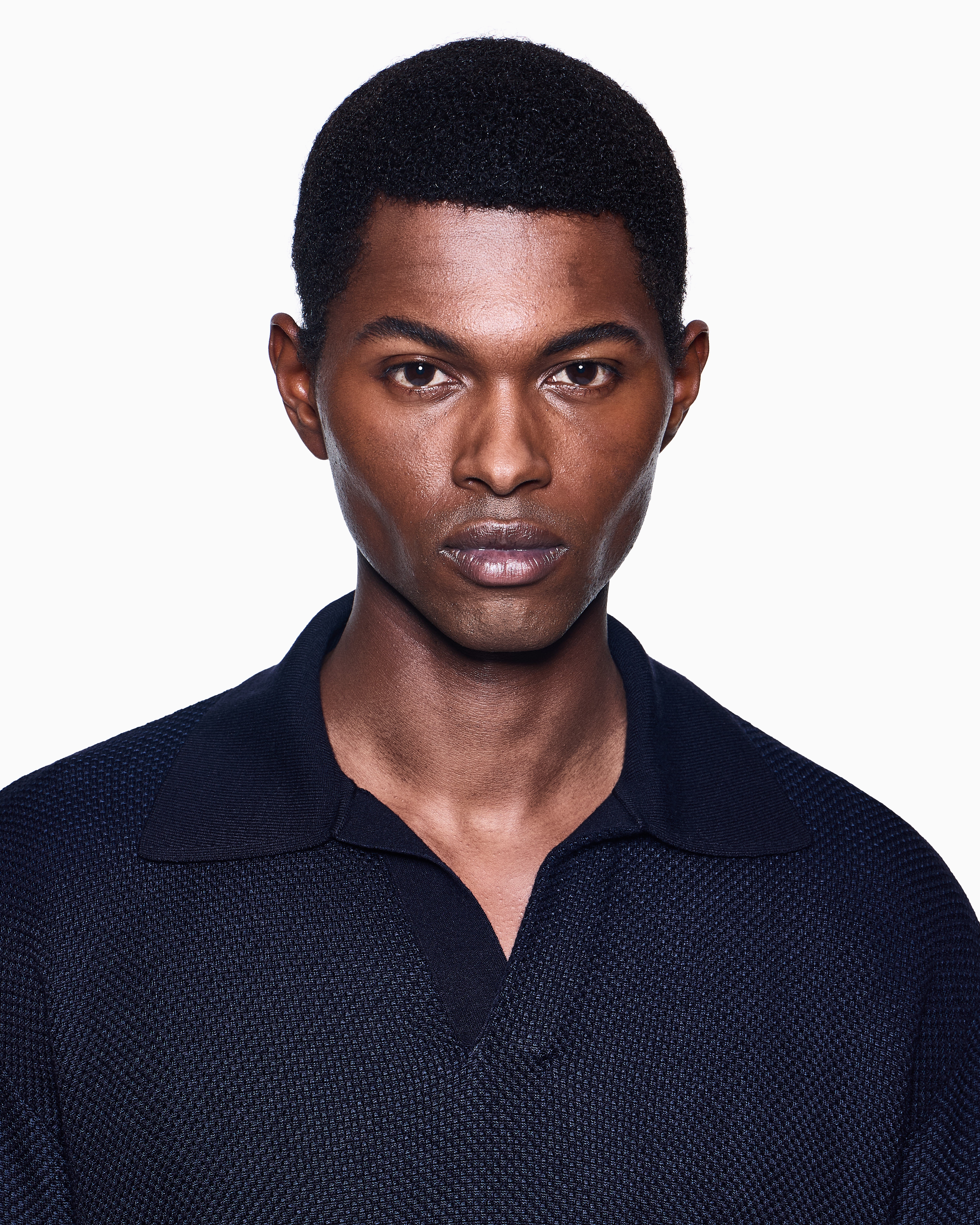 Giorgio Armani Micro Jacquard Virgin Wool And Viscose Polo Jumper