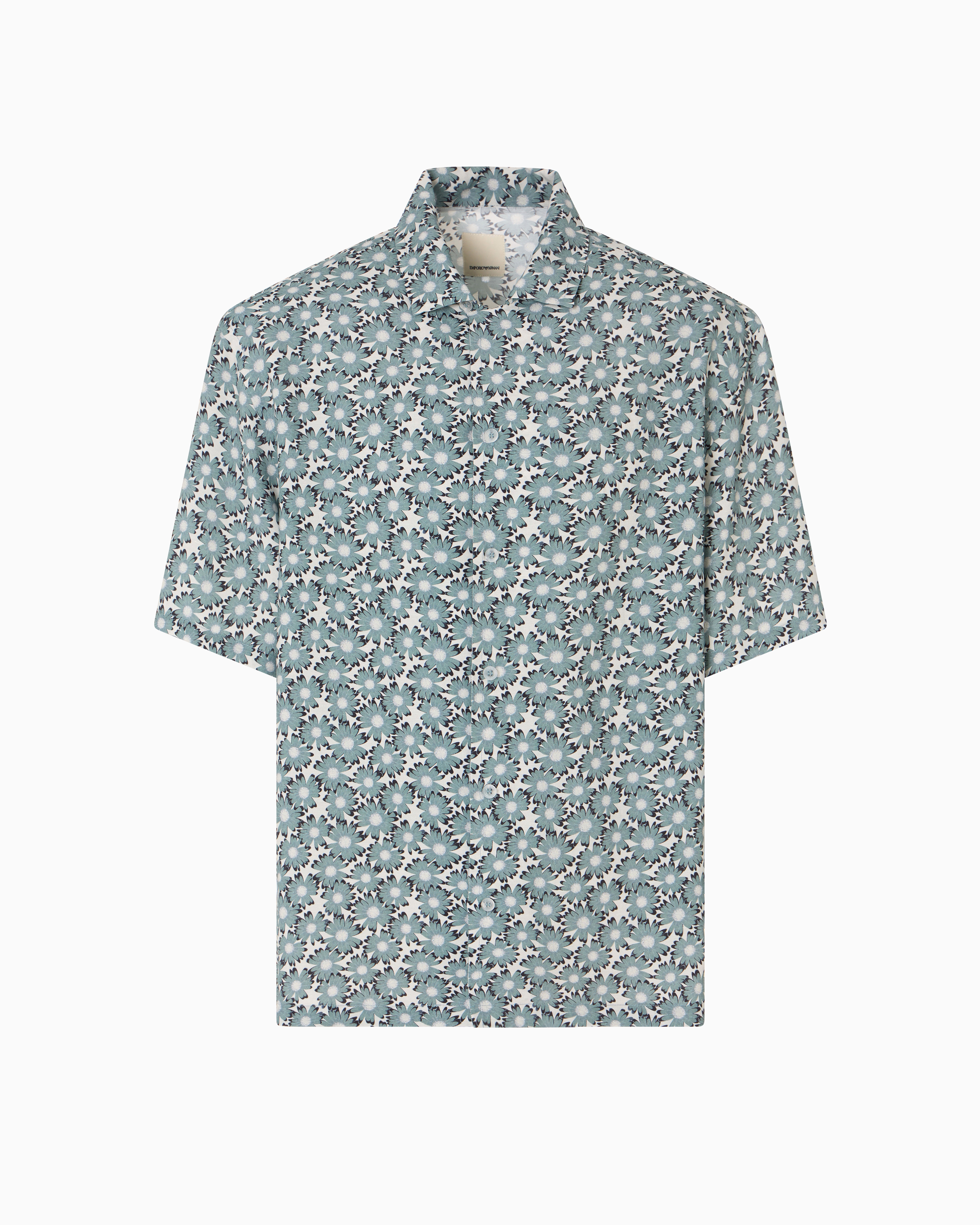 Emporio Armani Asv Short-sleeved Viscose-blend Shirt With All-over Print From The Peace Capsule Collection In Gemustert