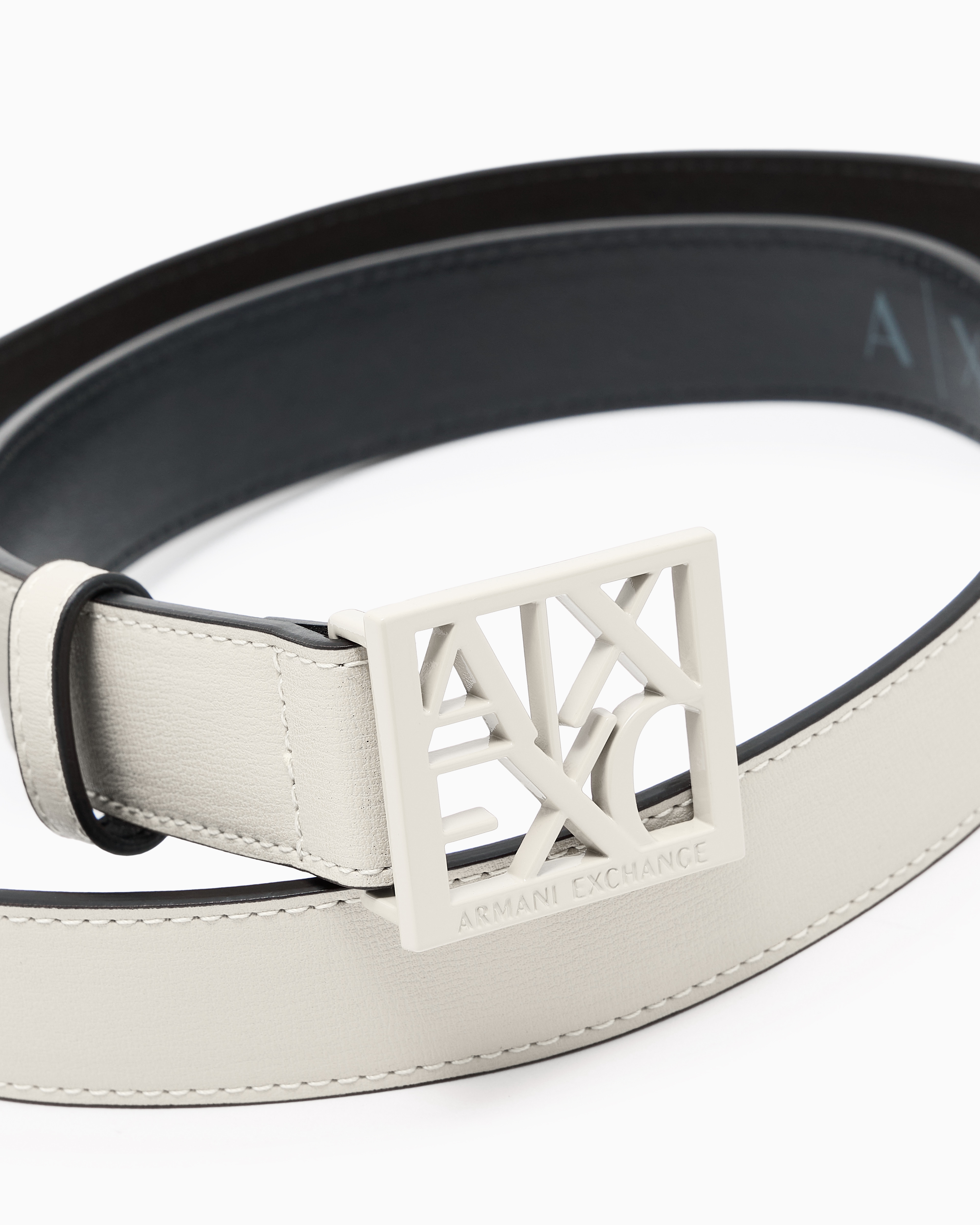 Armani Exchange Belt With Square With Logo In Beige