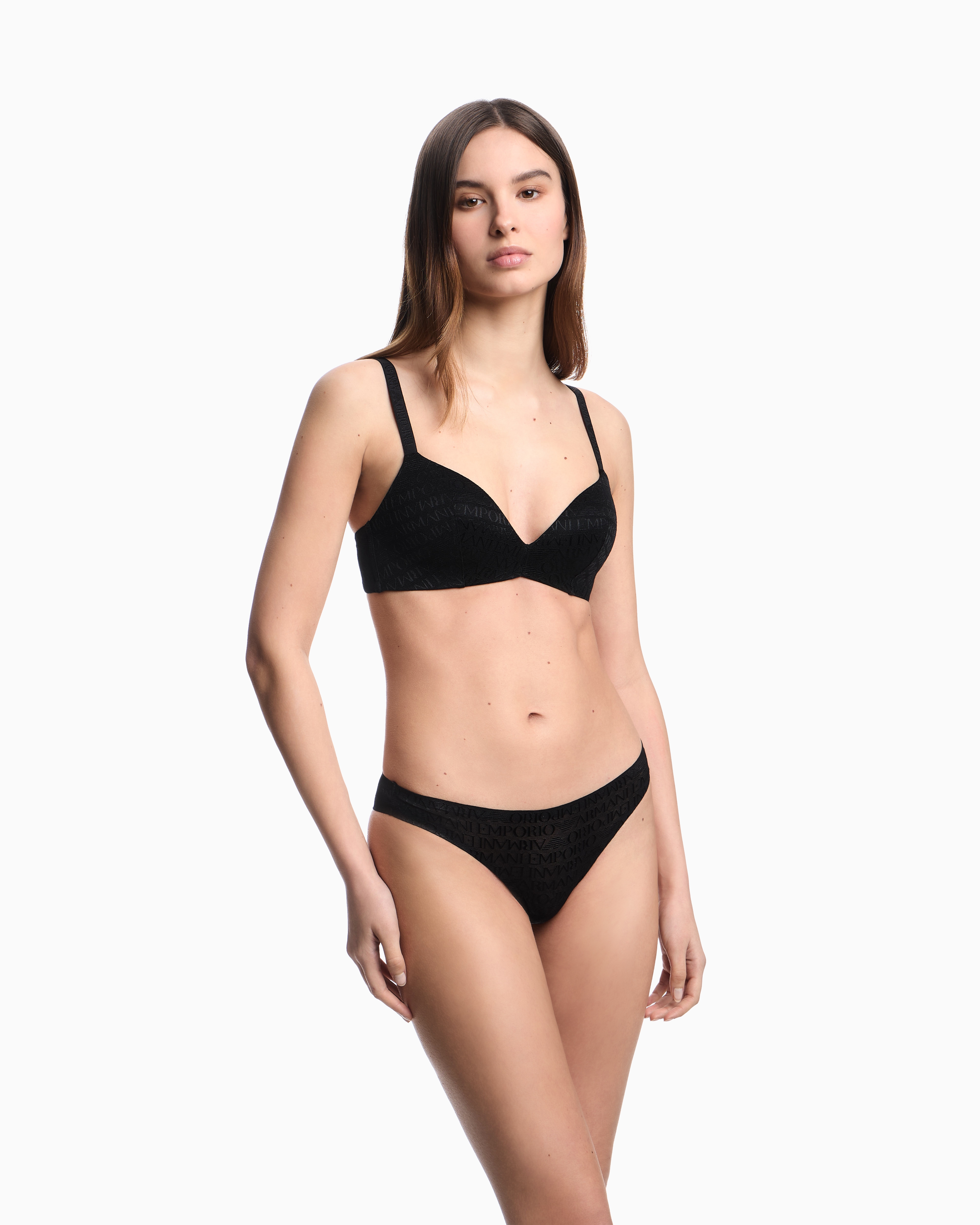 Emporio Armani Asv Padded Triangle Bra In Recycled Mesh With All-over Logo Lettering