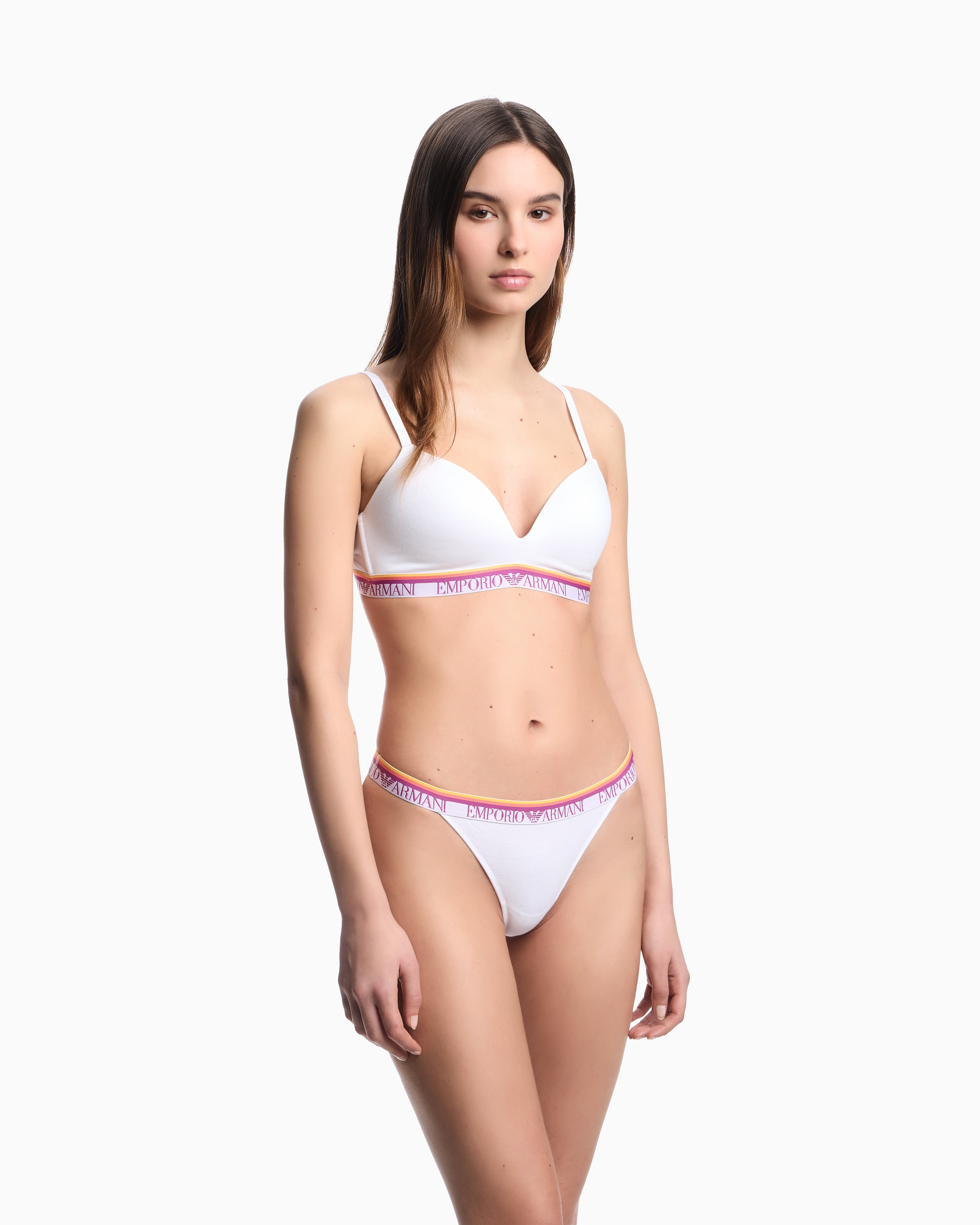 Emporio Armani Asv Iconic Organic-cotton, Padded Triangle Bra With Logo Underband