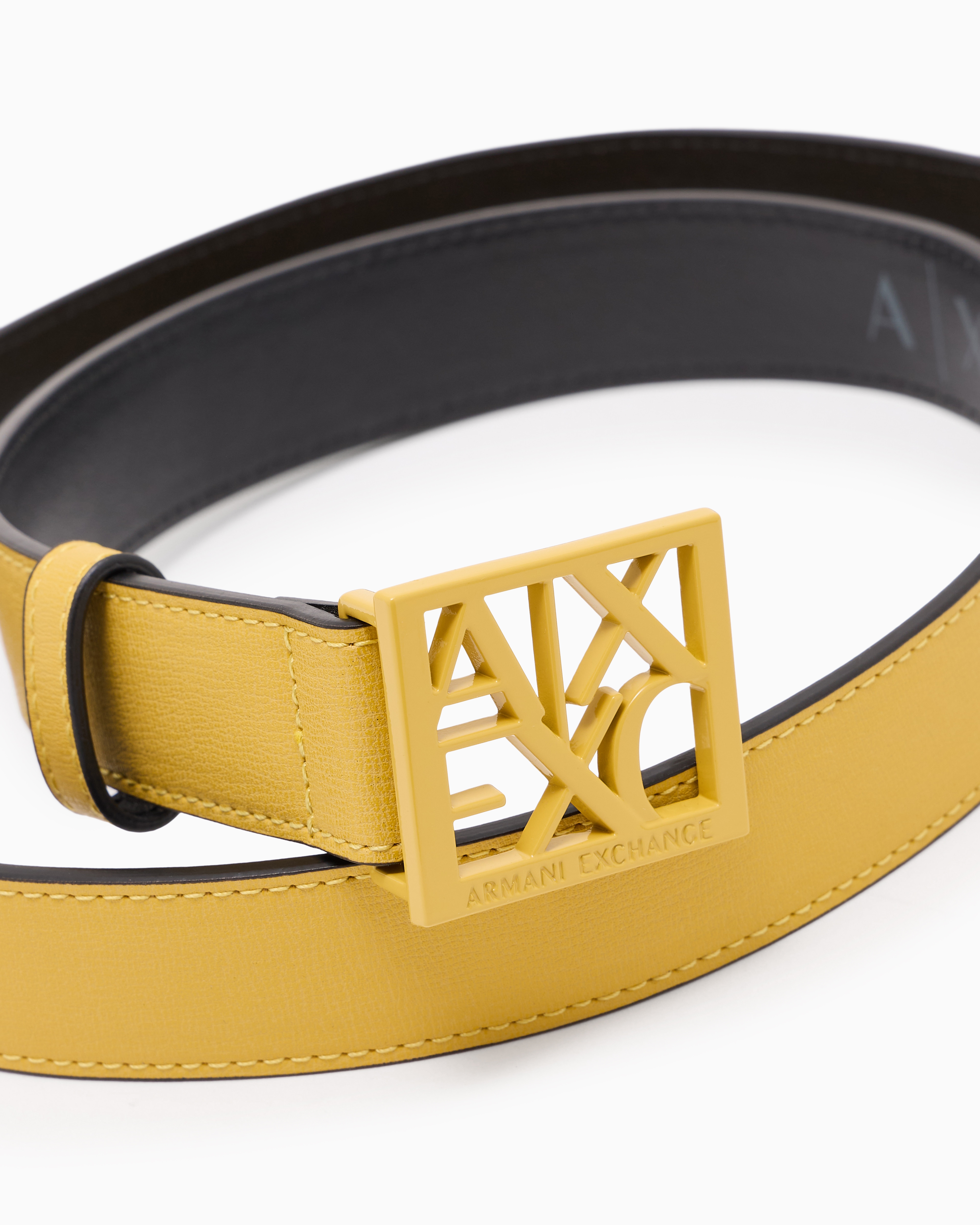 Armani Exchange Belt With Square With Logo In Yellow