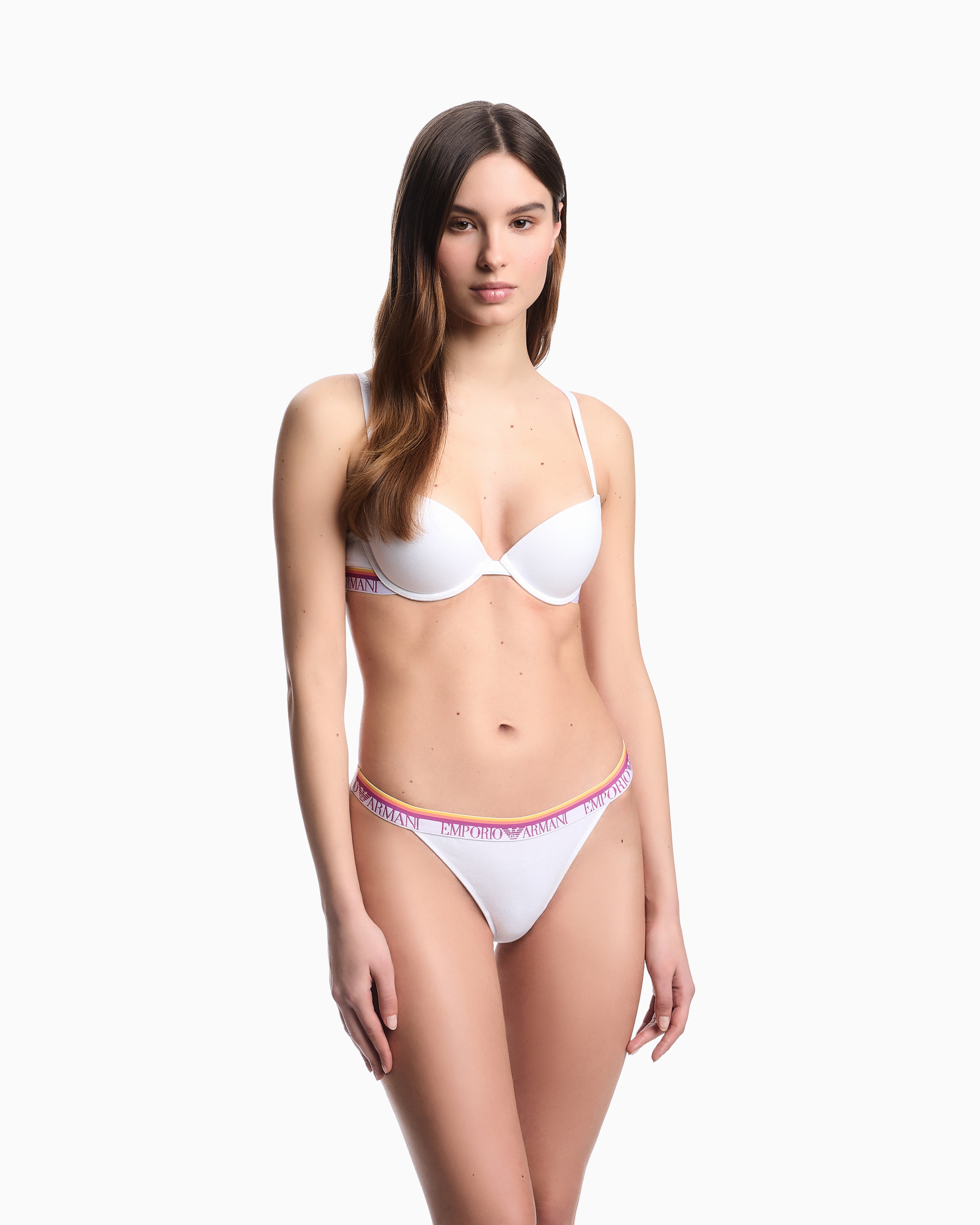 Emporio Armani Asv Iconic Organic-cotton Push-up Bra With Logo Underband