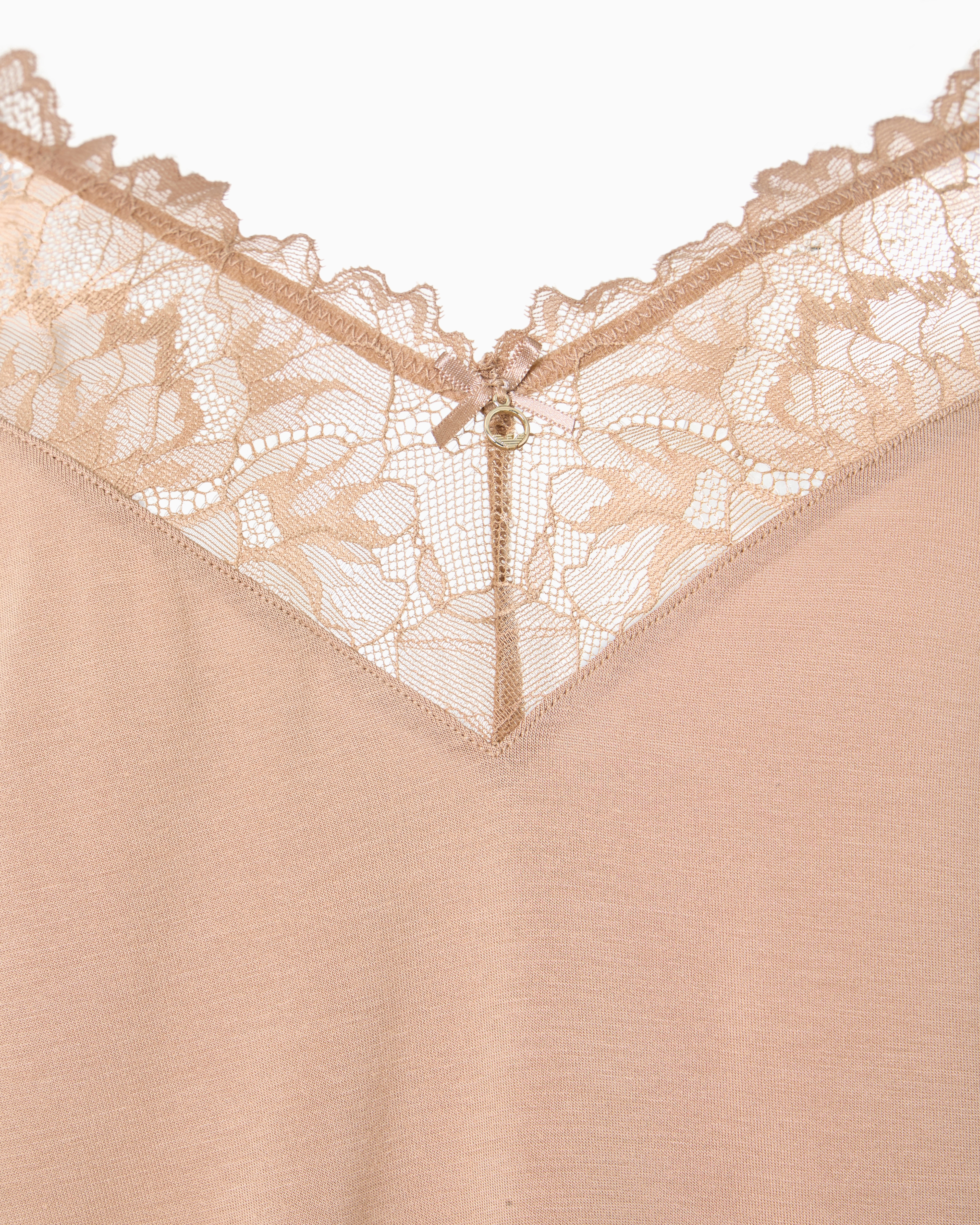 Emporio Armani Asv Eternal Lace Pyjama Top And Shorts With Recycled-lace Details In Neutral