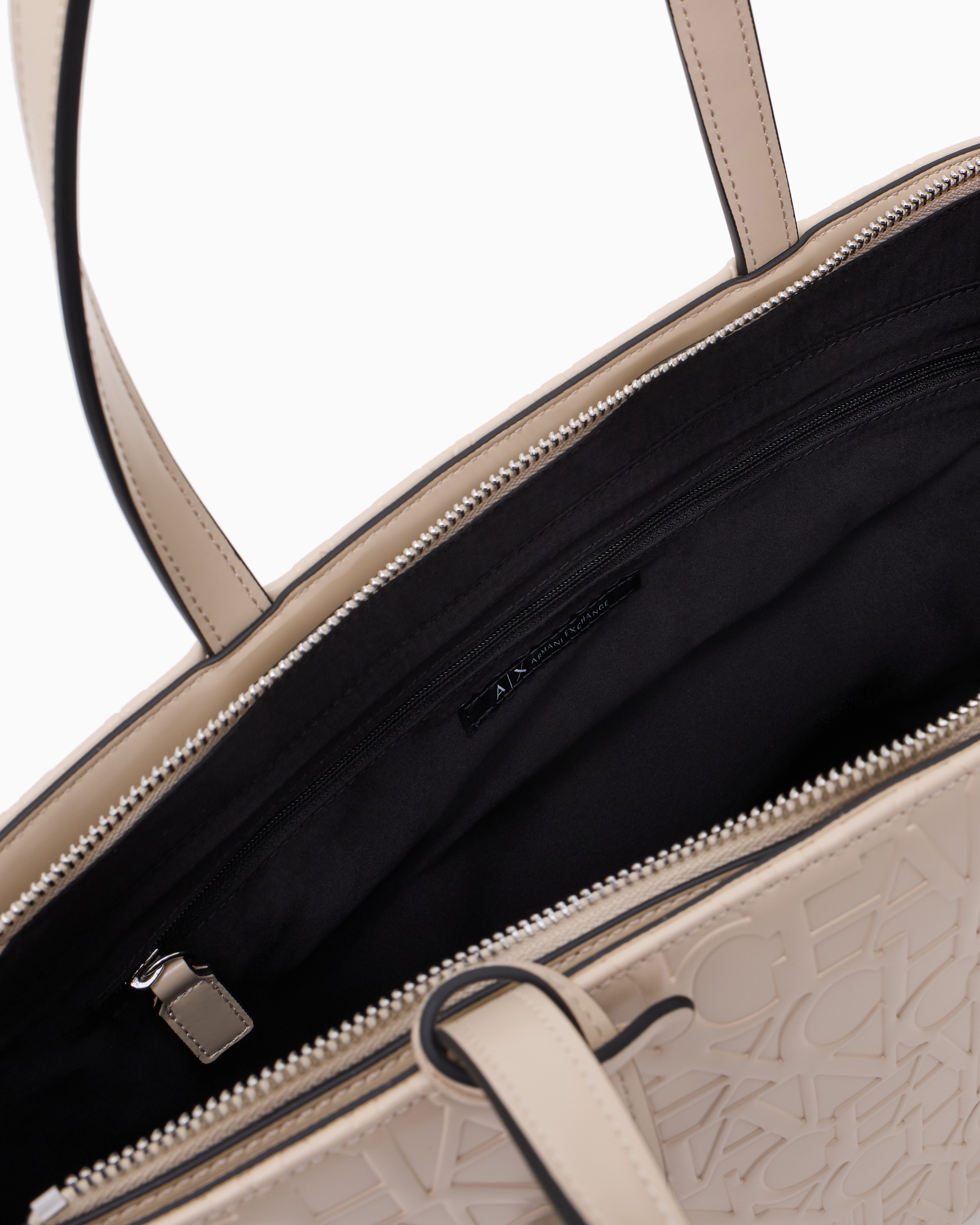 Armani Exchange - Shopper bag with allover logo, Woman, Beige, Size: TU