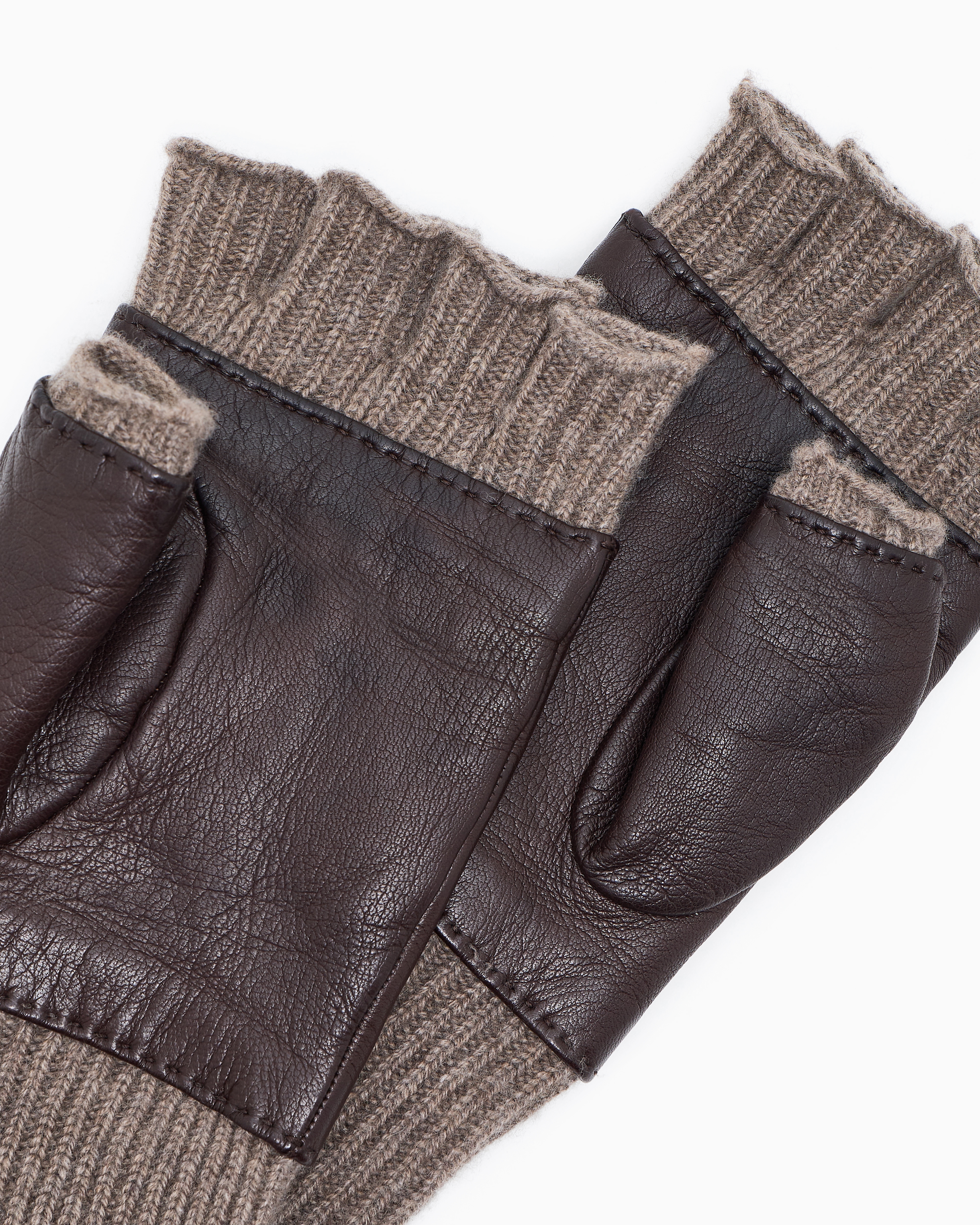 Giorgio Armani Cashmere And Nappa Leather Gloves In Brown