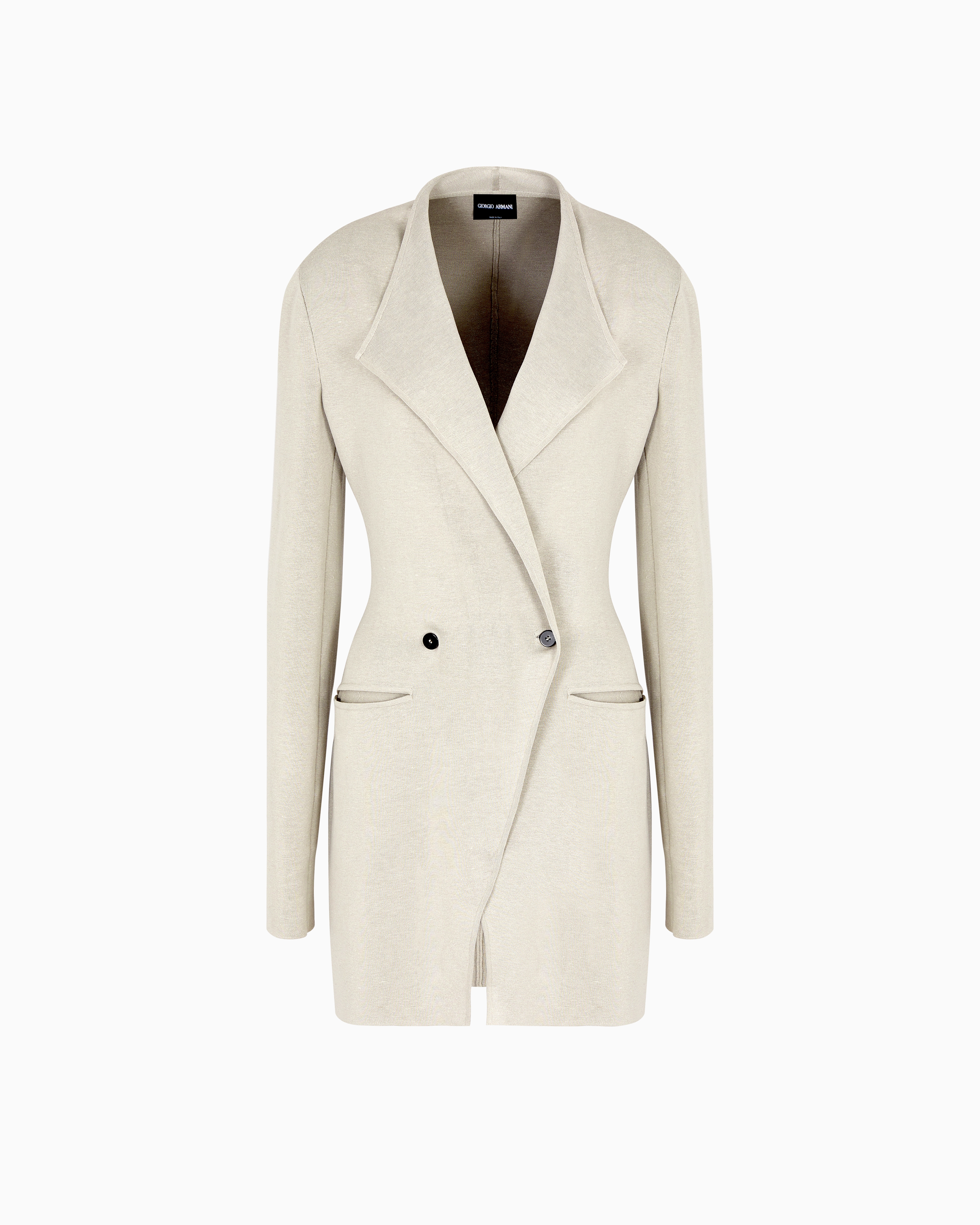 Giorgio Armani Long Double-breasted Viscose And Linen Jacket In Neutral