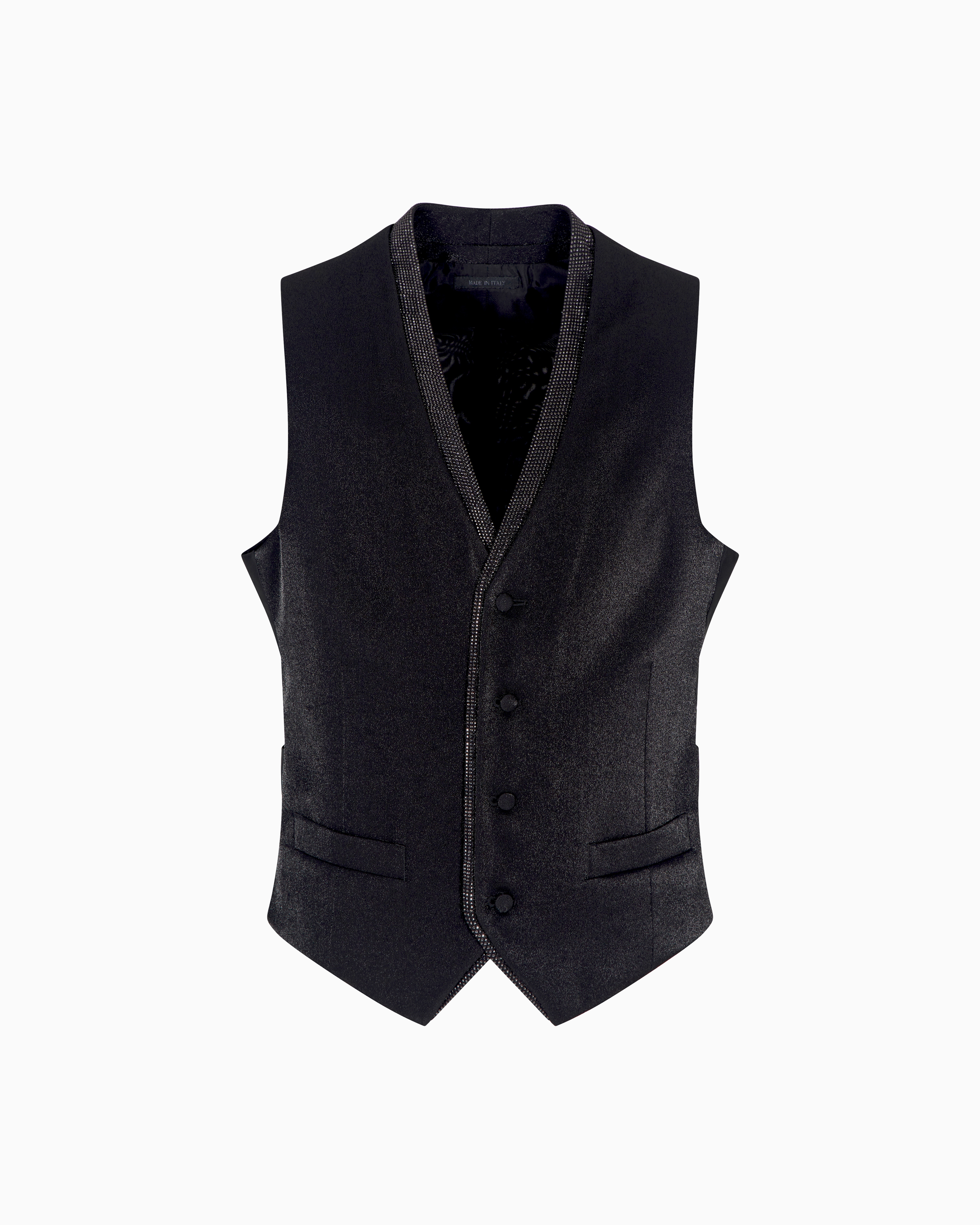 Giorgio Armani Single-breasted Waistcoat In A Viscose Blend With Rhinestones In Black