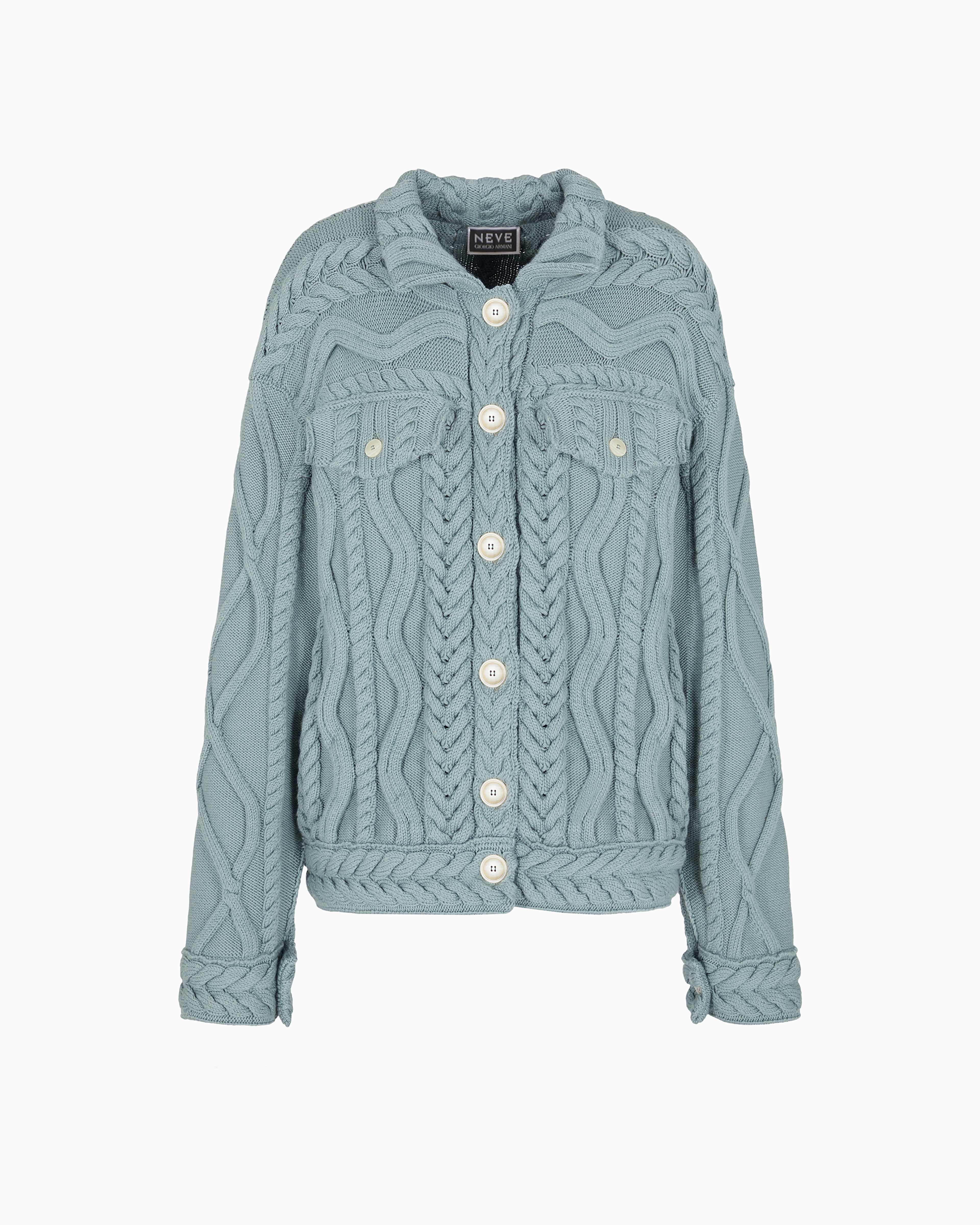Giorgio Armani Neve Cable-knit Virgin Wool Cardigan In Green