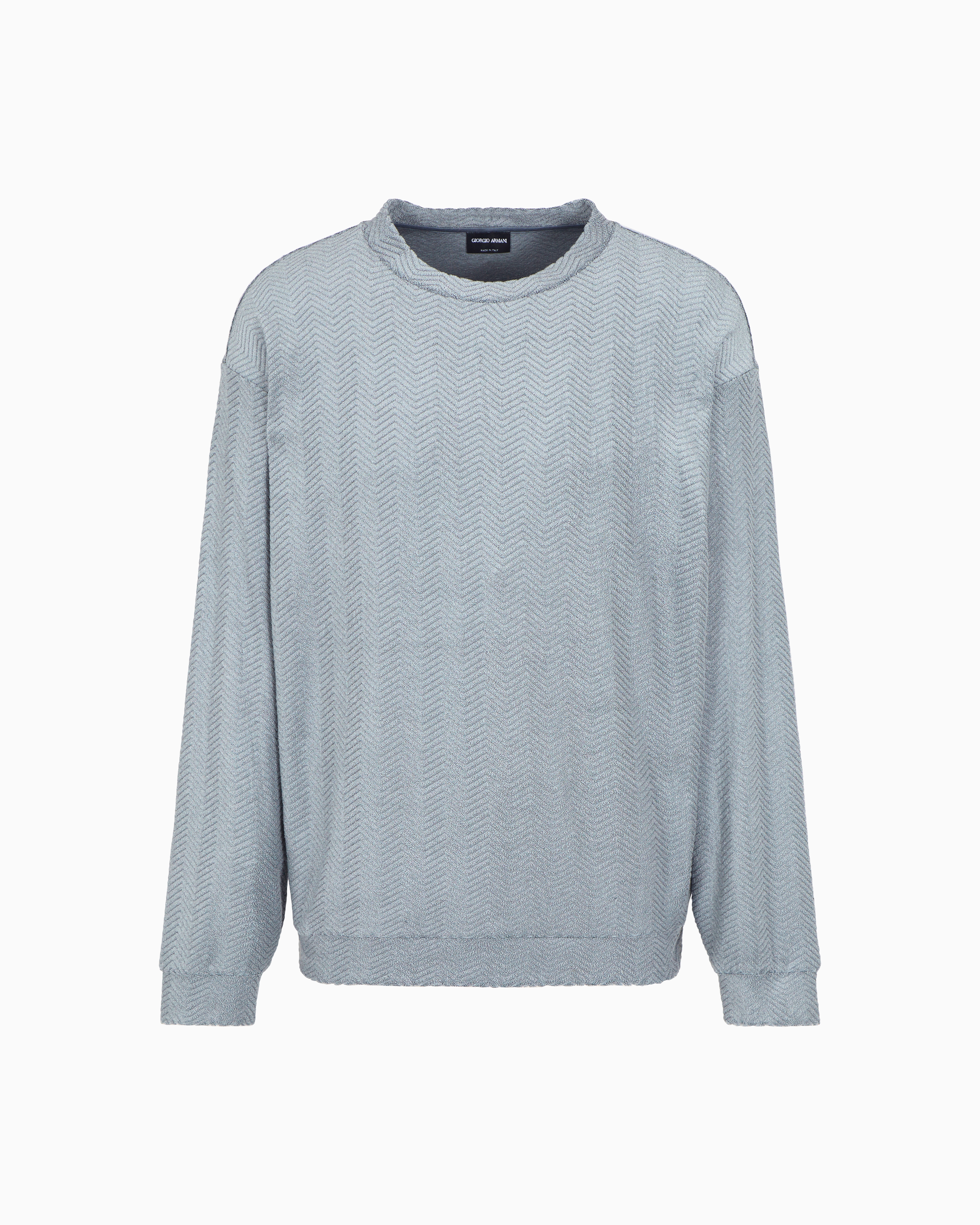 Giorgio Armani Crew-neck Sweatshirt In Chevron Silk And Cotton