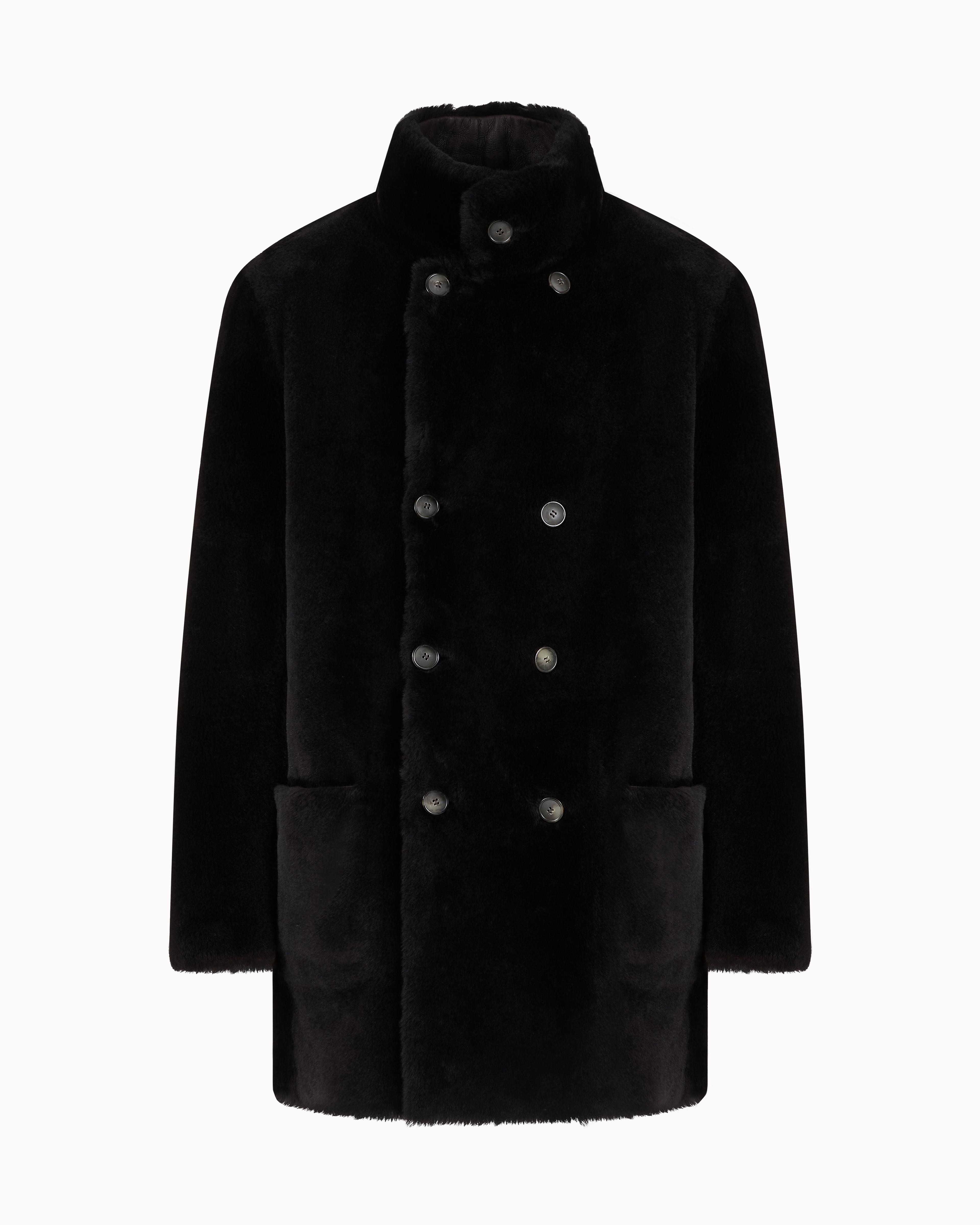 Reversible, double-breasted sheepskin pea coat | Giorgio Armani